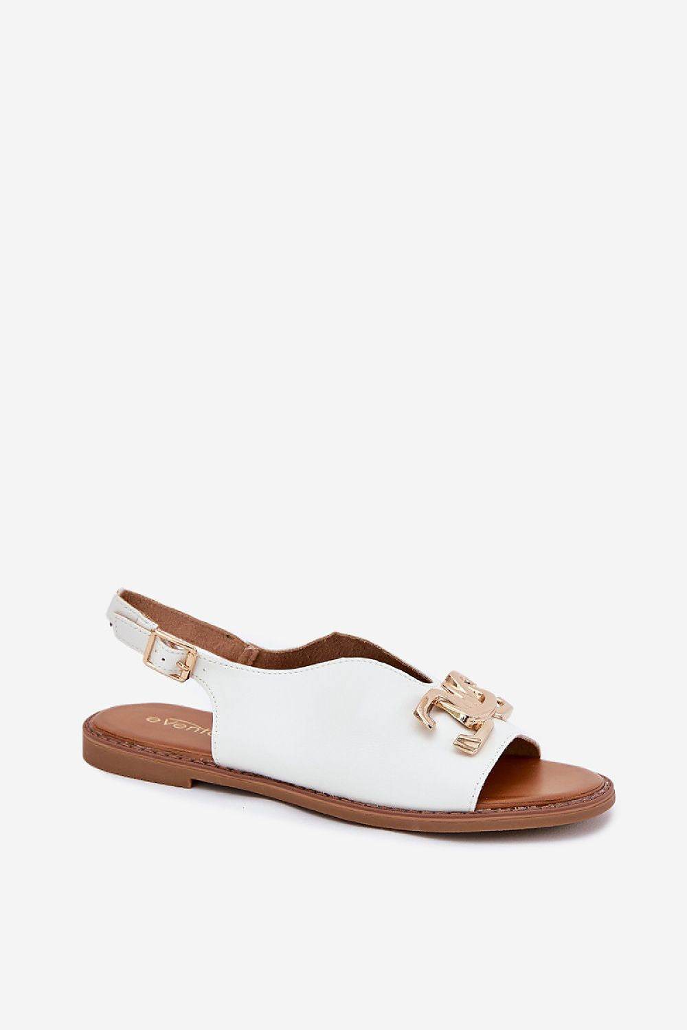 Eco-Leather Women's Flat-Heeled Sandals with Gold Decoration - INDIEZ COUTURE