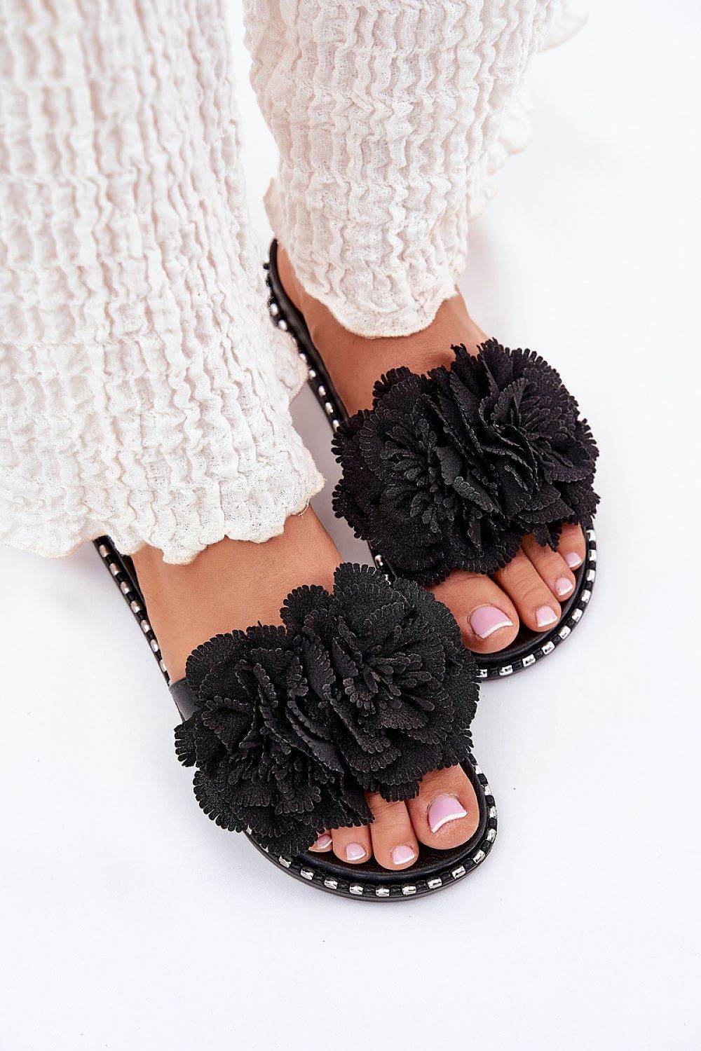Women's Platform Sandals with Fabric Flowers - INDIEZ COUTURE