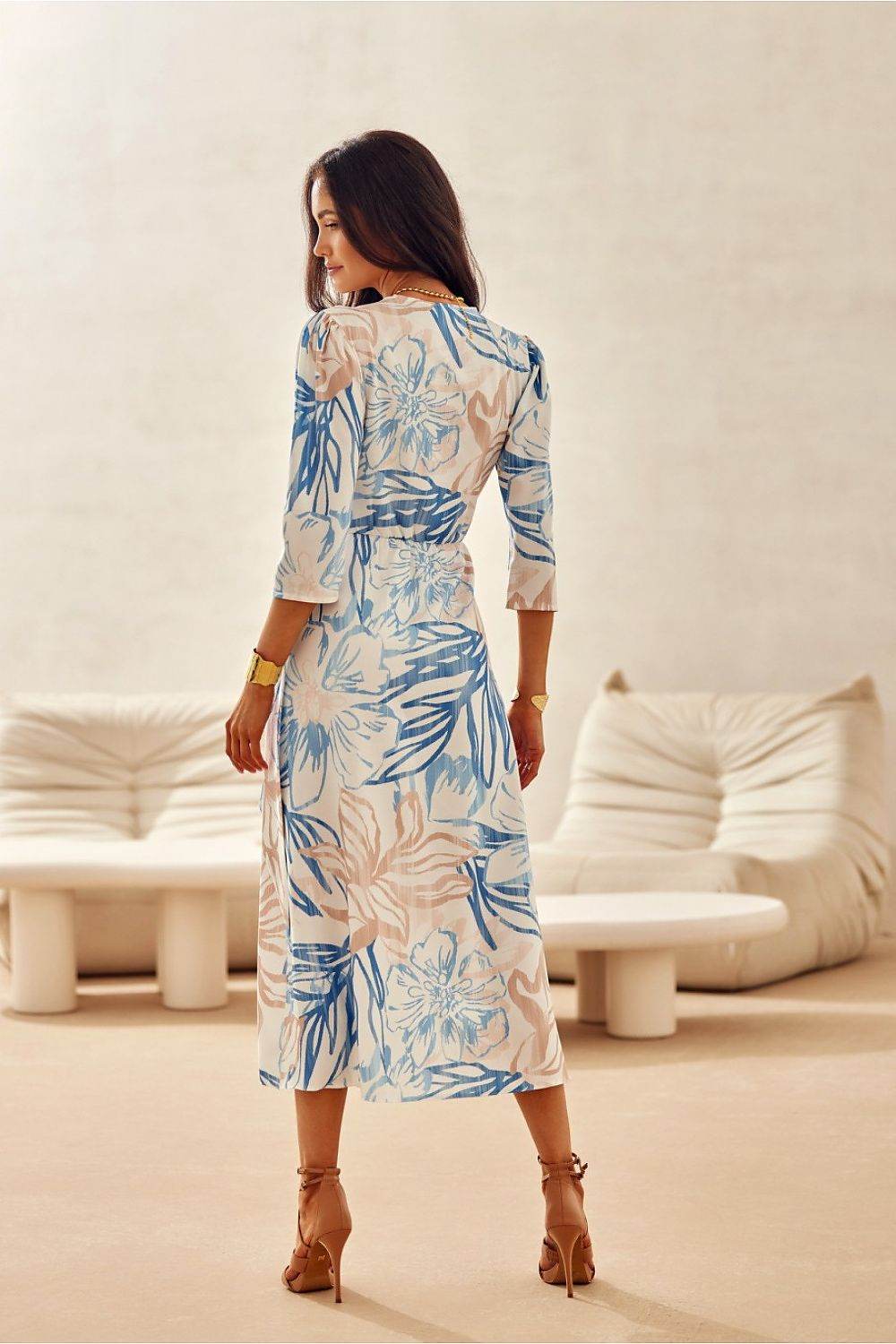 Elegant Midi Dress with V-Neckline and Charming Patterns - INDIEZ COUTURE
