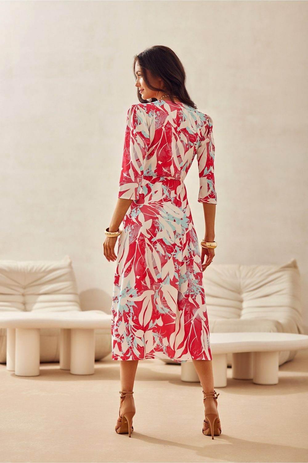 Elegant Midi Dress with V-Neckline and Charming Patterns - INDIEZ COUTURE