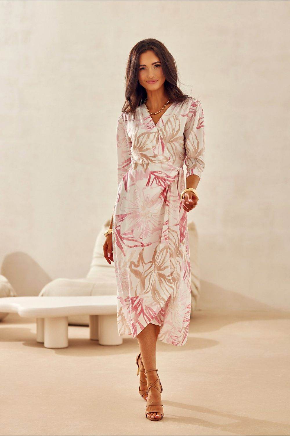 Elegant Midi Dress with V-Neckline and Charming Patterns - INDIEZ COUTURE