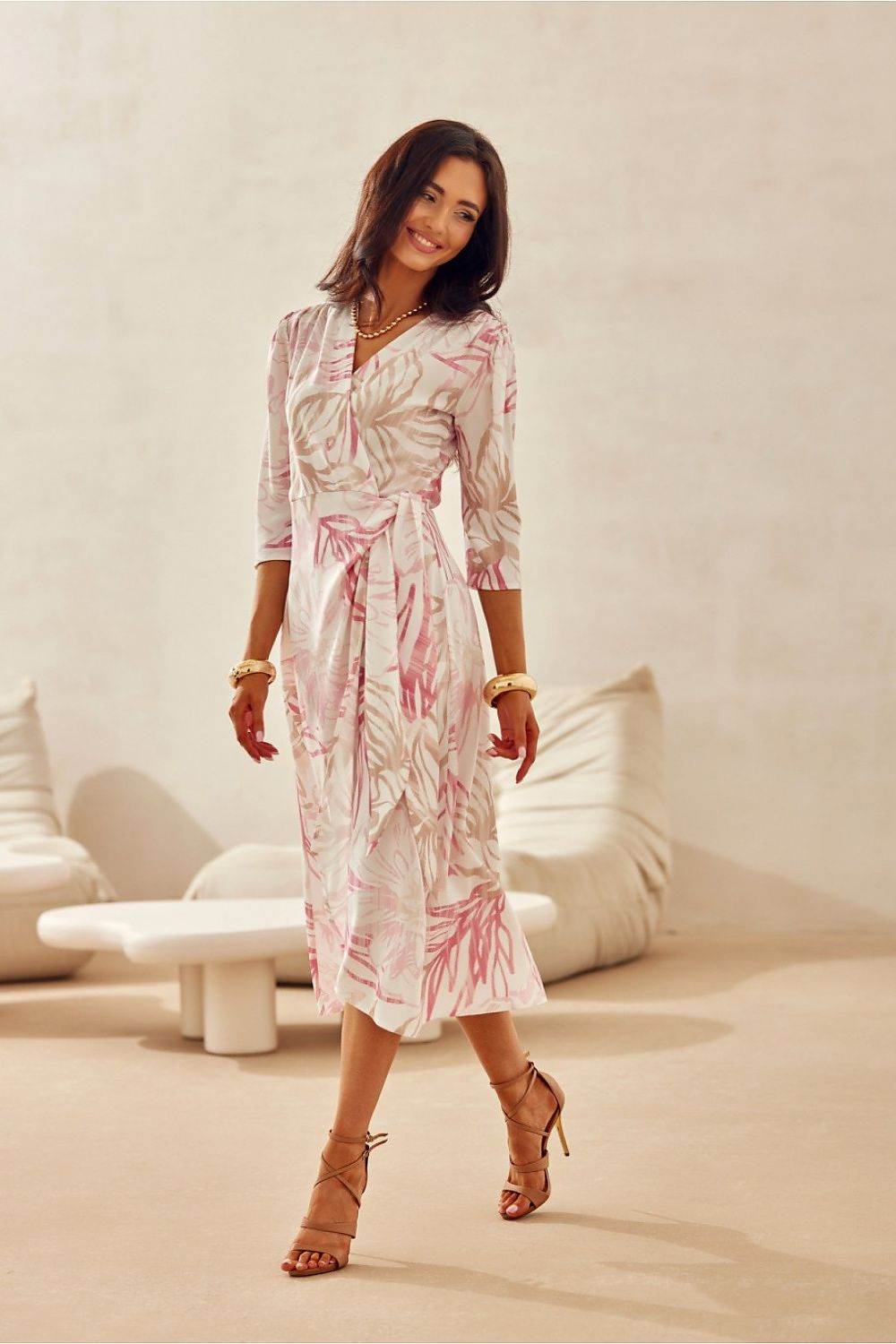 Elegant Midi Dress with V-Neckline and Charming Patterns - INDIEZ COUTURE