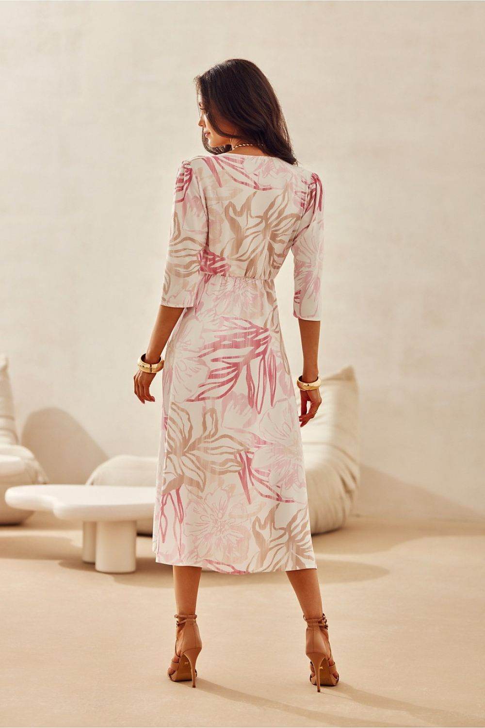 Elegant Midi Dress with V-Neckline and Charming Patterns - INDIEZ COUTURE