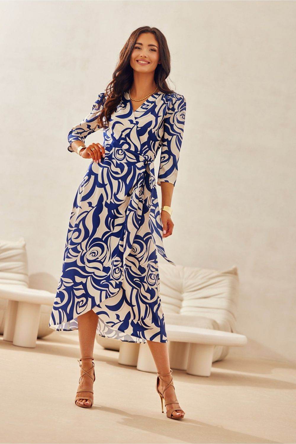 Elegant Midi Dress with V-Neckline and Charming Patterns - INDIEZ COUTURE
