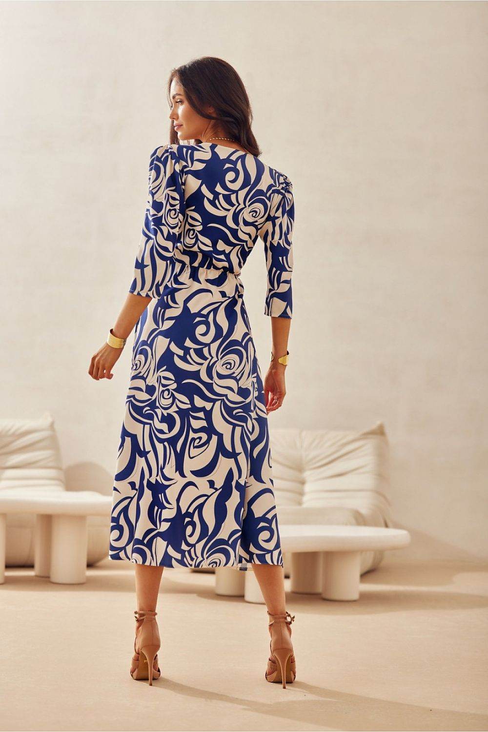 Elegant Midi Dress with V-Neckline and Charming Patterns - INDIEZ COUTURE