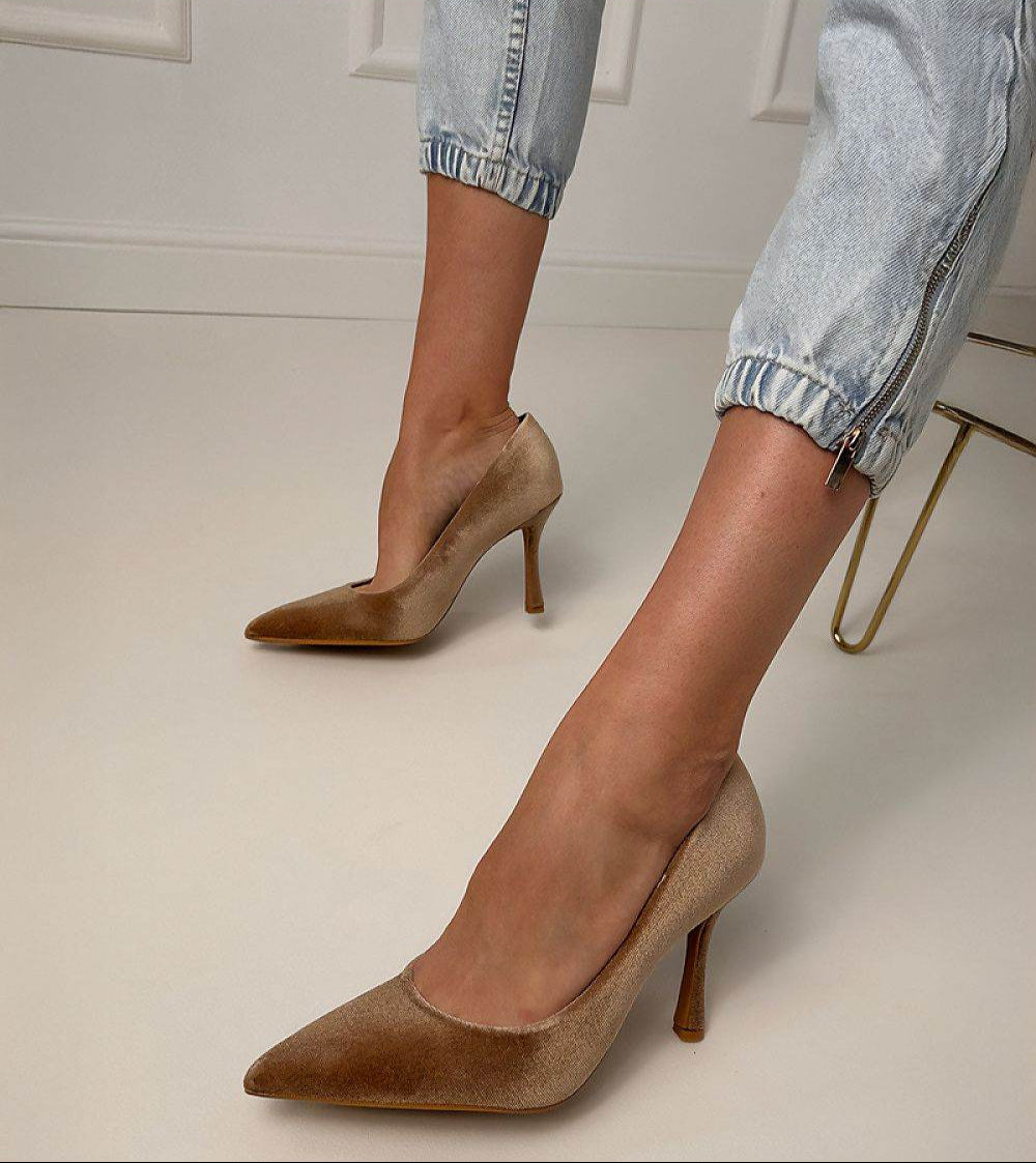 Elegant Velvety High Heels with Pointed Toe - INDIEZ COUTURE