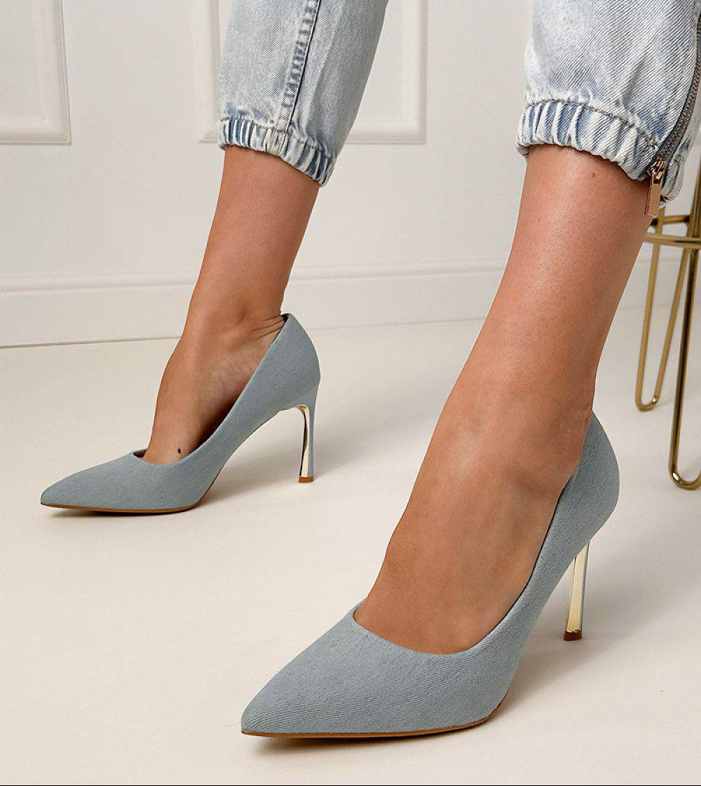 Elegant Denim High Heels with Pointed Toe Design - INDIEZ COUTURE