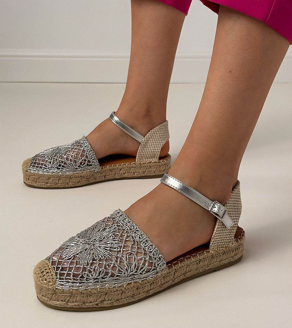 Lace Espadrille Sandals with Breathable Fabric and Eco-Leather Insole - INDIEZ COUTURE