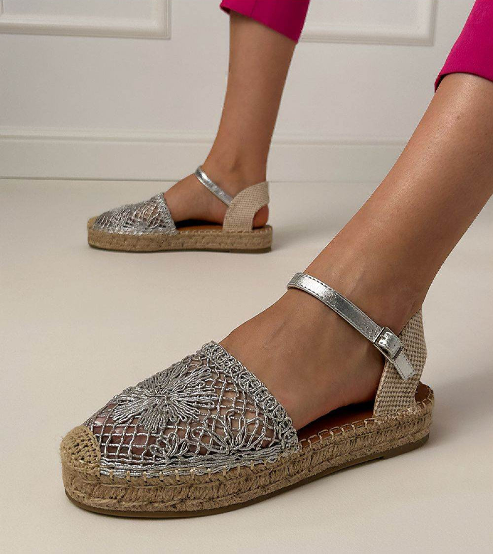 Lace Espadrille Sandals with Breathable Fabric and Eco-Leather Insole - INDIEZ COUTURE