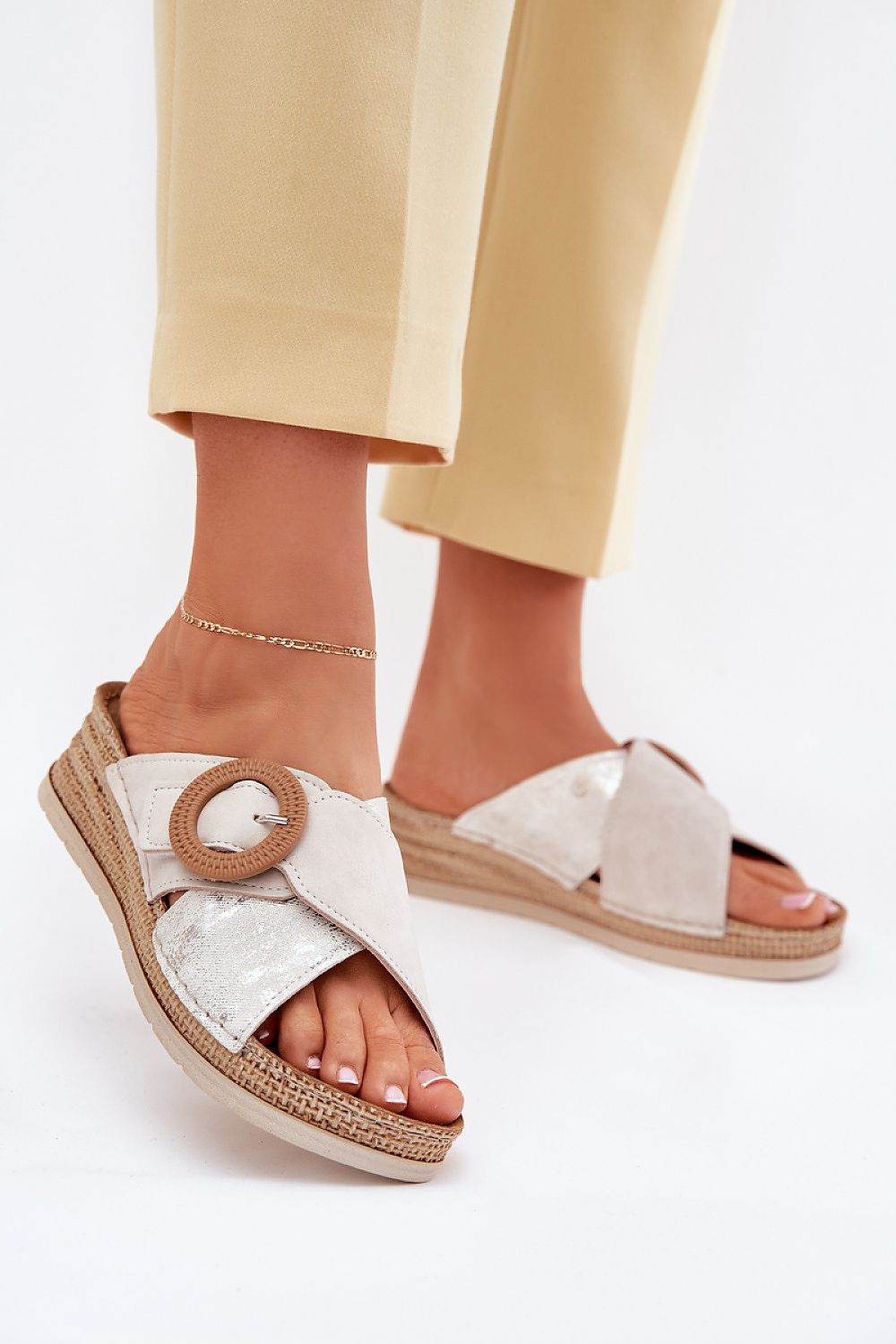 Lightweight Women's Wedge Sandals with Decorative Buckle - INDIEZ COUTURE