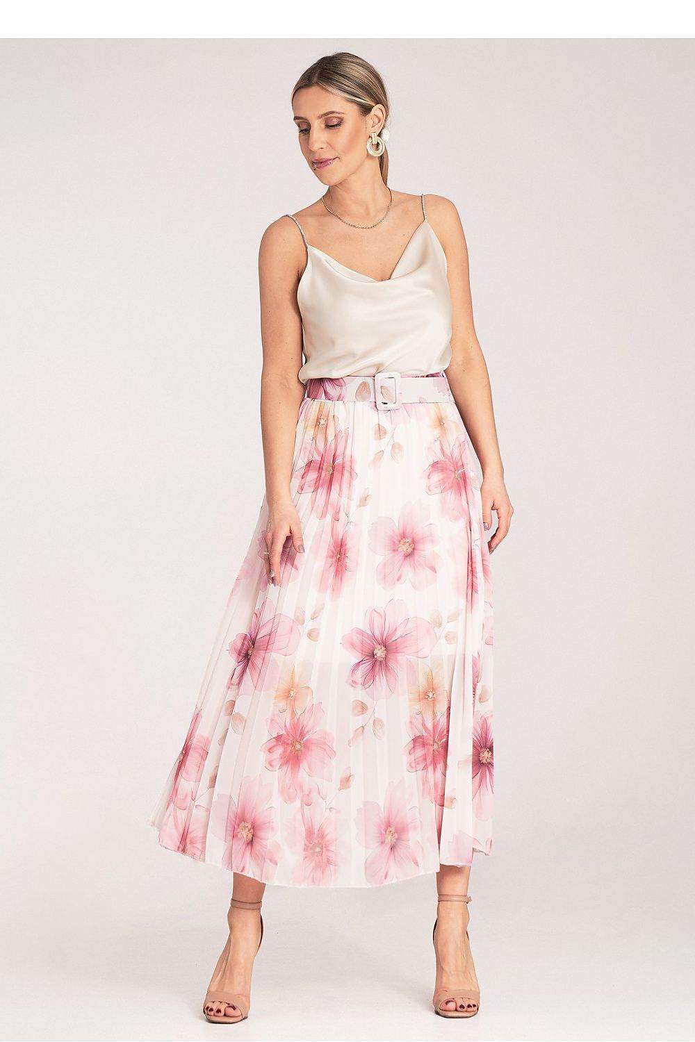 Floral Pleated Midi Skirt with High Waist - INDIEZ COUTURE