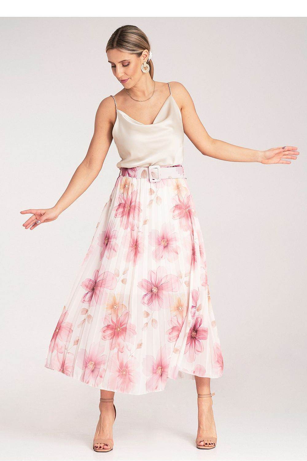Floral Pleated Midi Skirt with High Waist - INDIEZ COUTURE