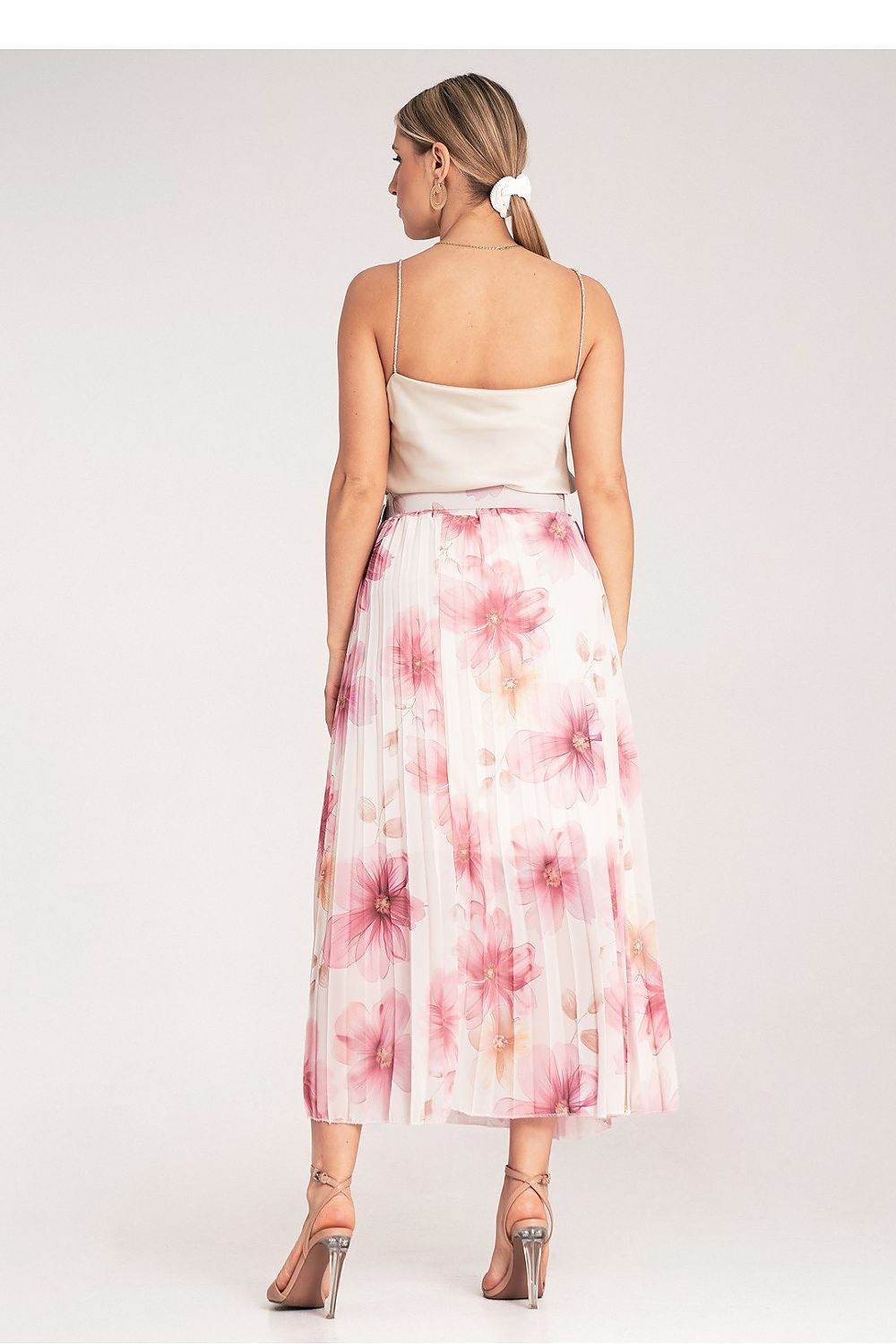 Floral Pleated Midi Skirt with High Waist - INDIEZ COUTURE
