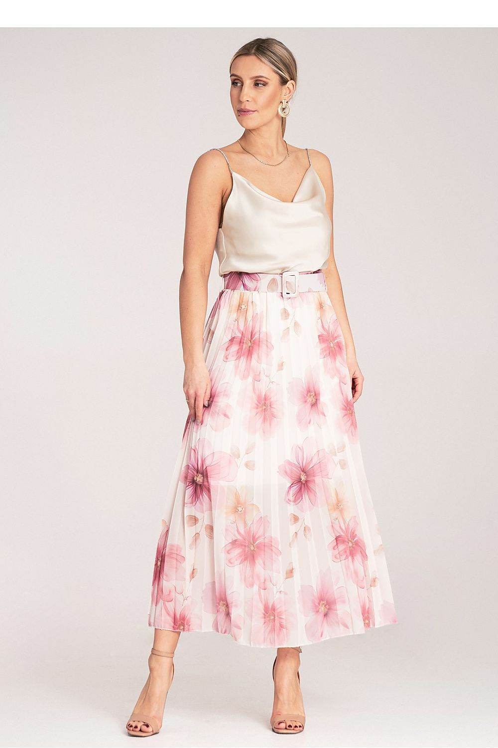 Floral Pleated Midi Skirt with High Waist - INDIEZ COUTURE
