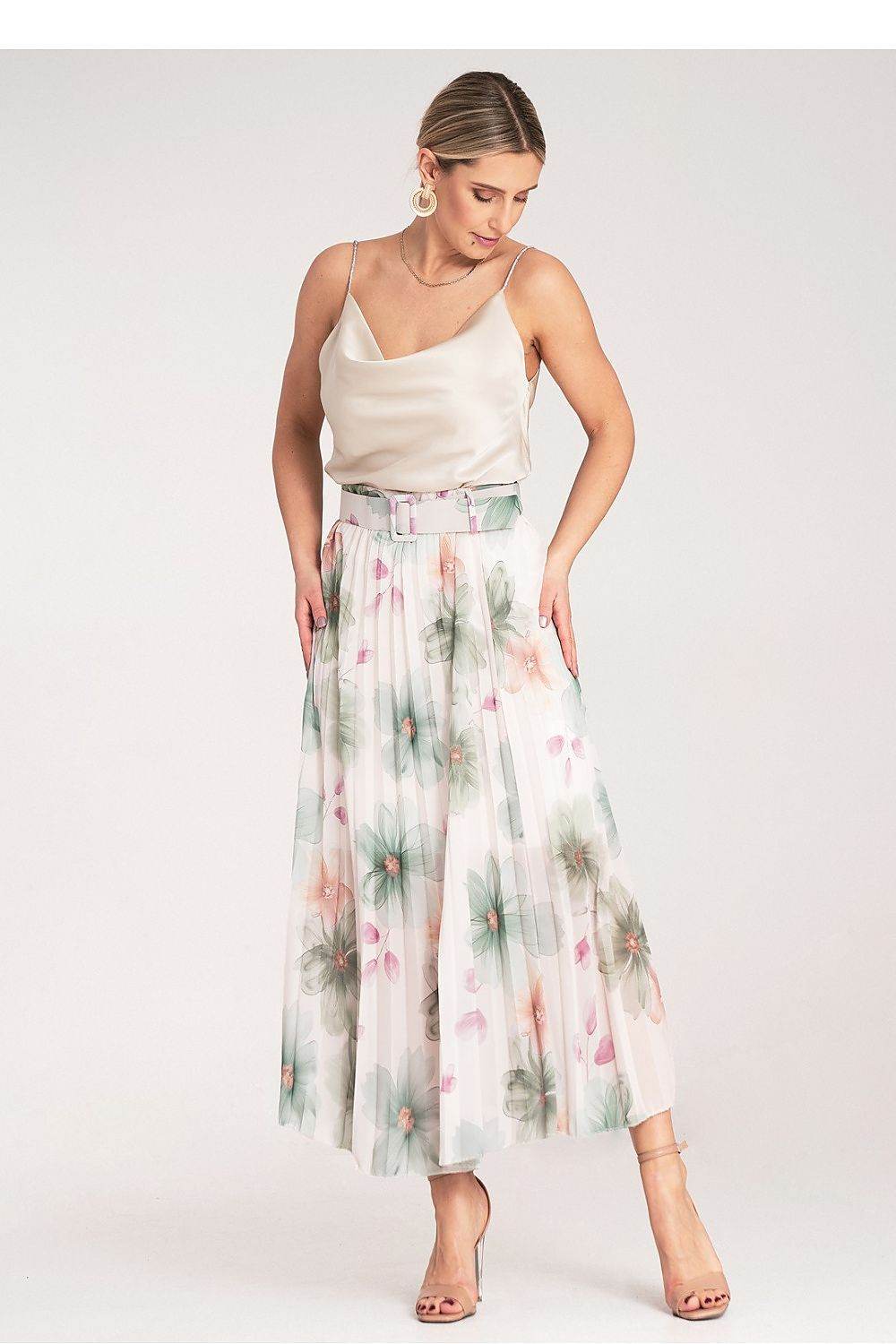 Floral Pleated Midi Skirt with High Waist - INDIEZ COUTURE