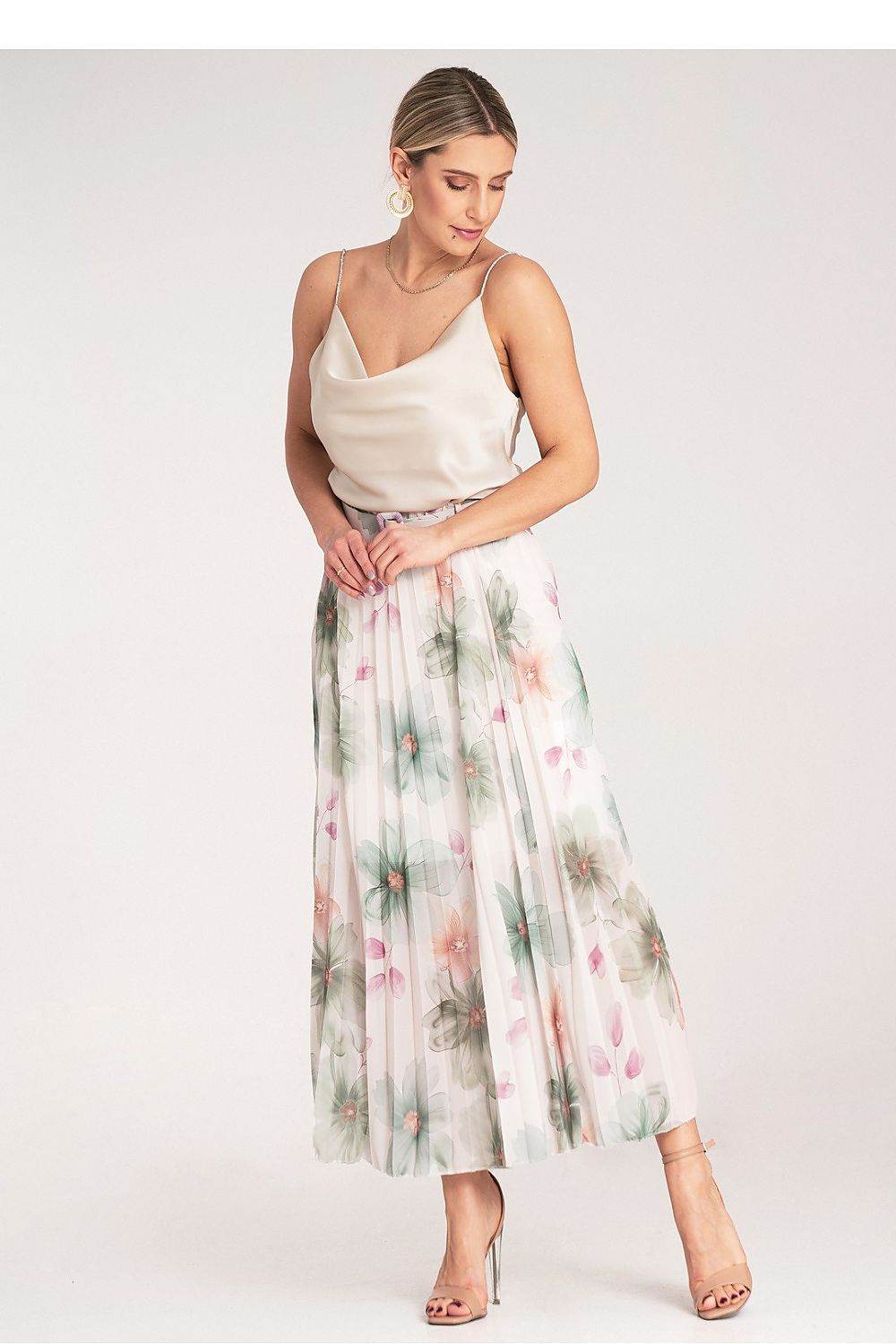 Floral Pleated Midi Skirt with High Waist - INDIEZ COUTURE