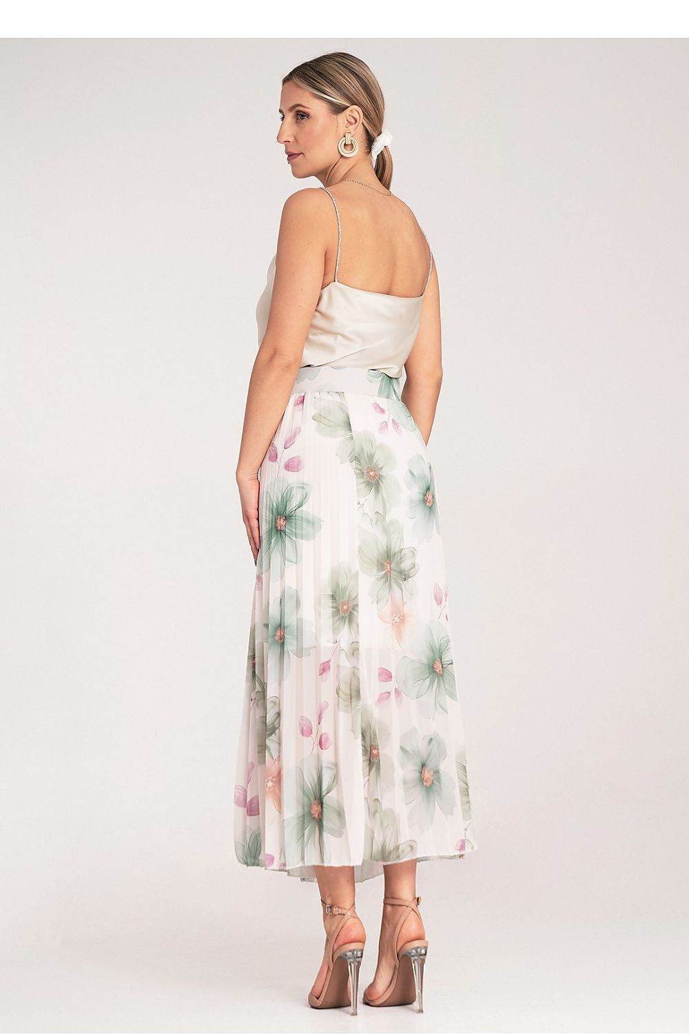 Floral Pleated Midi Skirt with High Waist - INDIEZ COUTURE