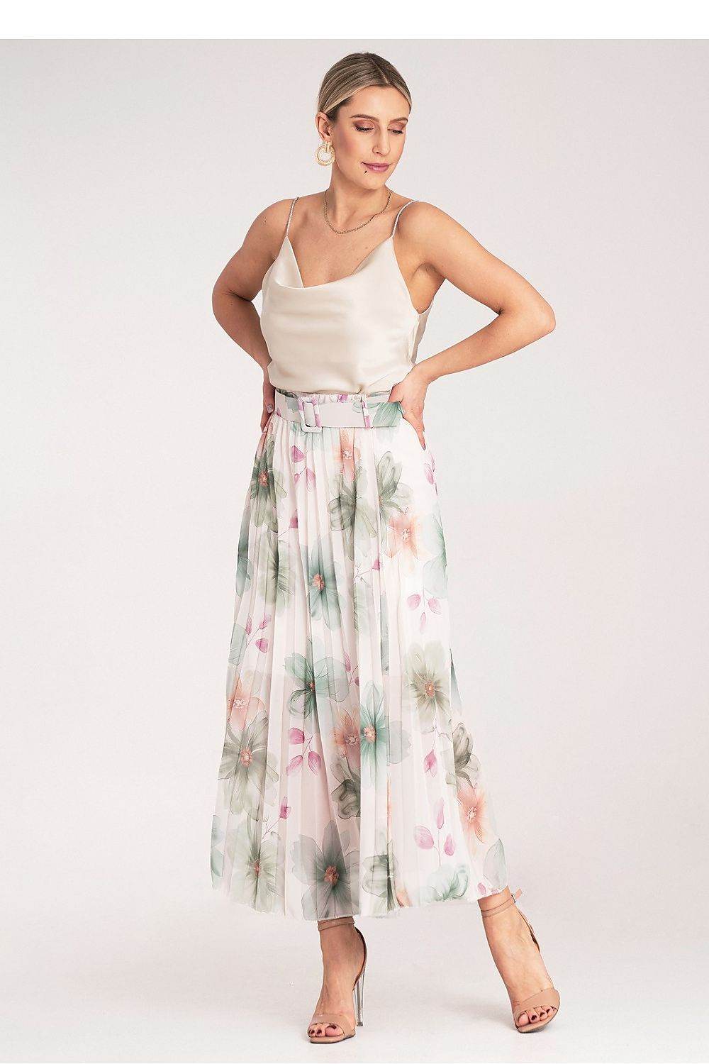 Floral Pleated Midi Skirt with High Waist - INDIEZ COUTURE