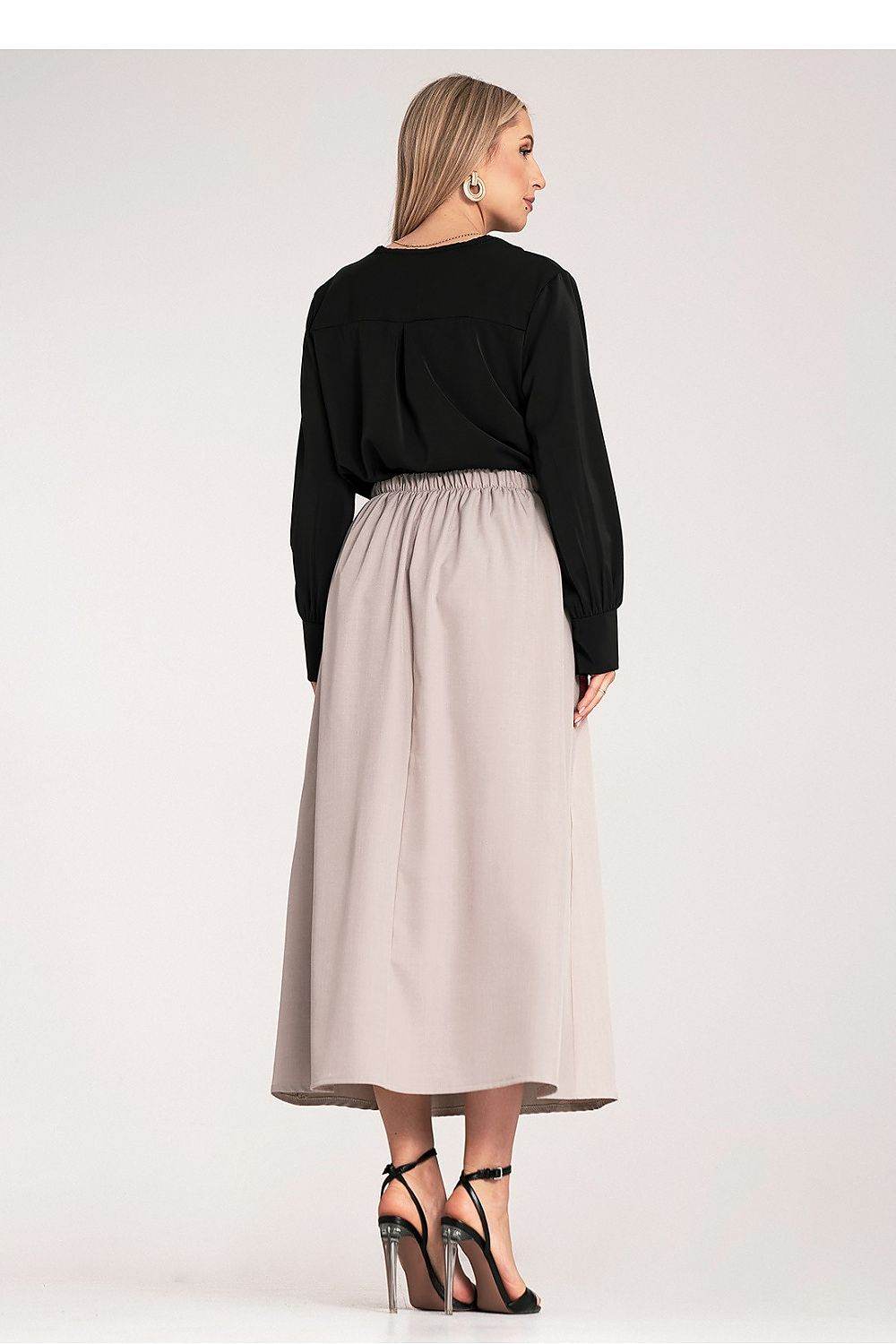 Elegant Midi Skirt with Side Straps and Pleats - INDIEZ COUTURE