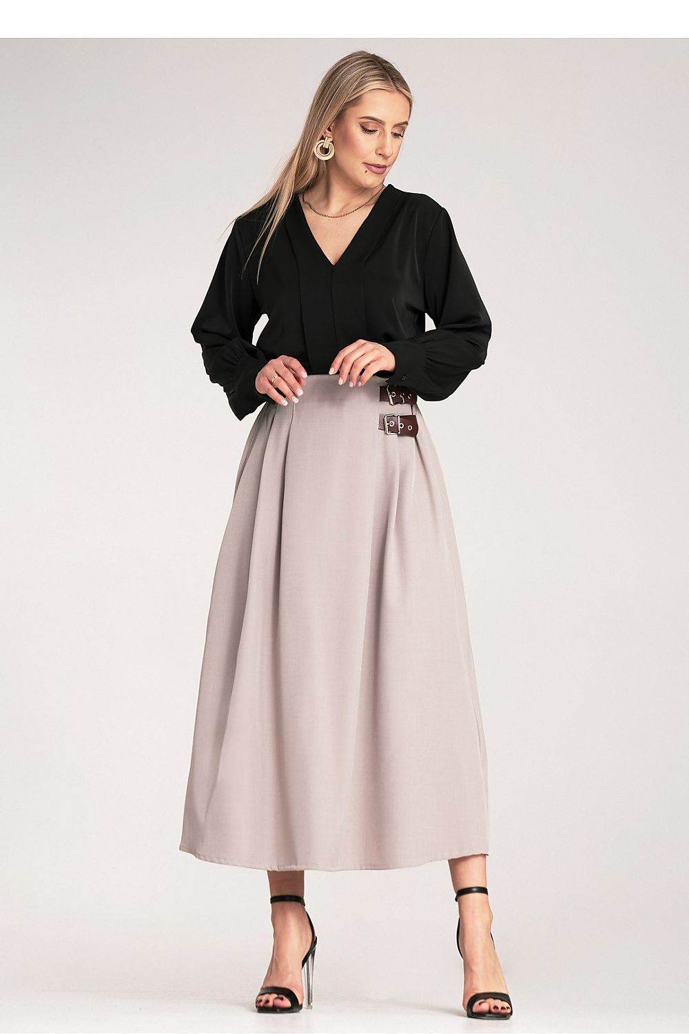 Elegant Midi Skirt with Side Straps and Pleats - INDIEZ COUTURE