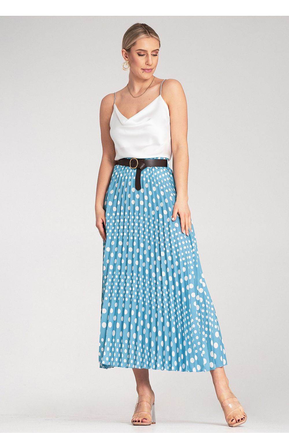 Pleated Midi Skirt with White Polka Dots - INDIEZ COUTURE