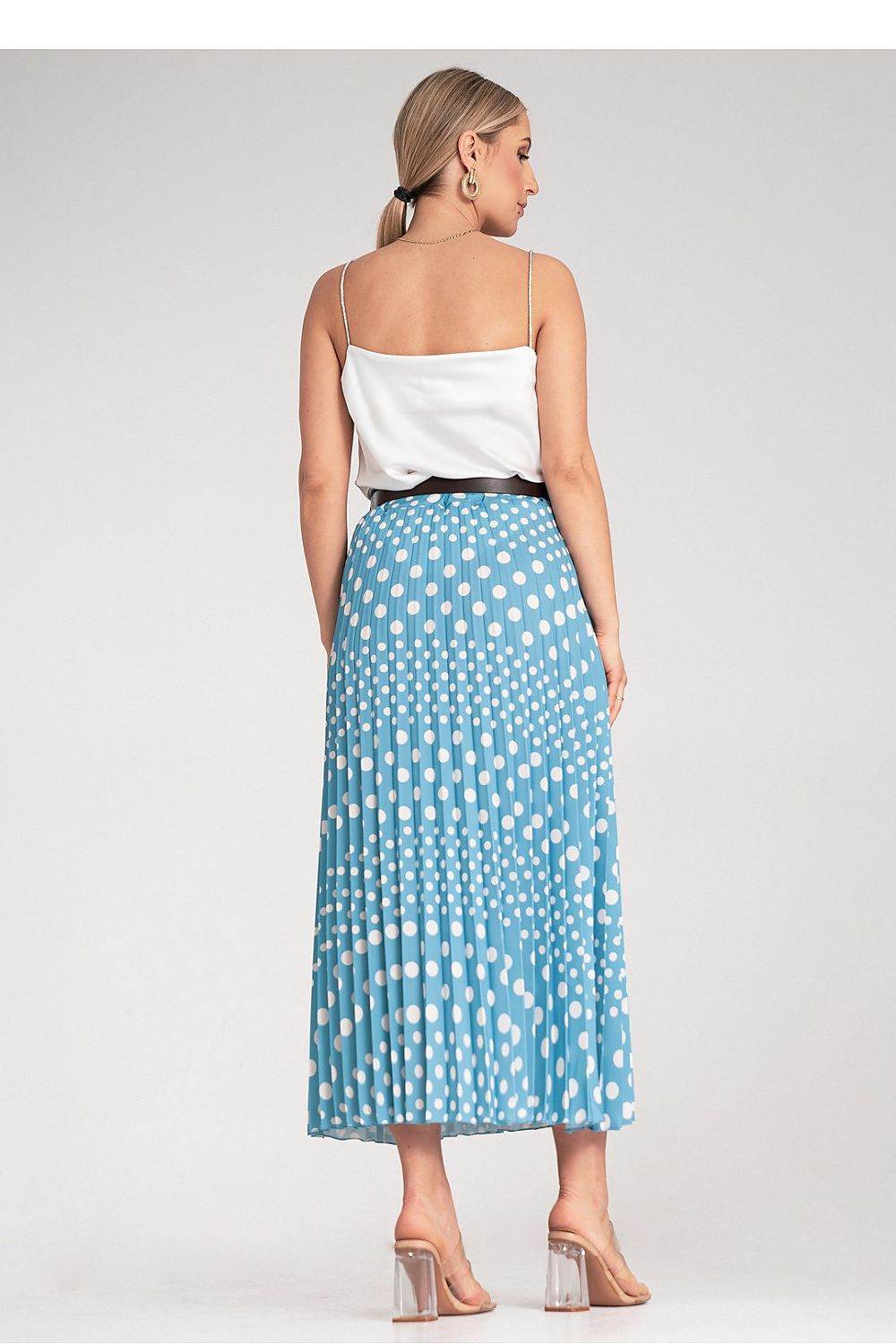 Pleated Midi Skirt with White Polka Dots - INDIEZ COUTURE
