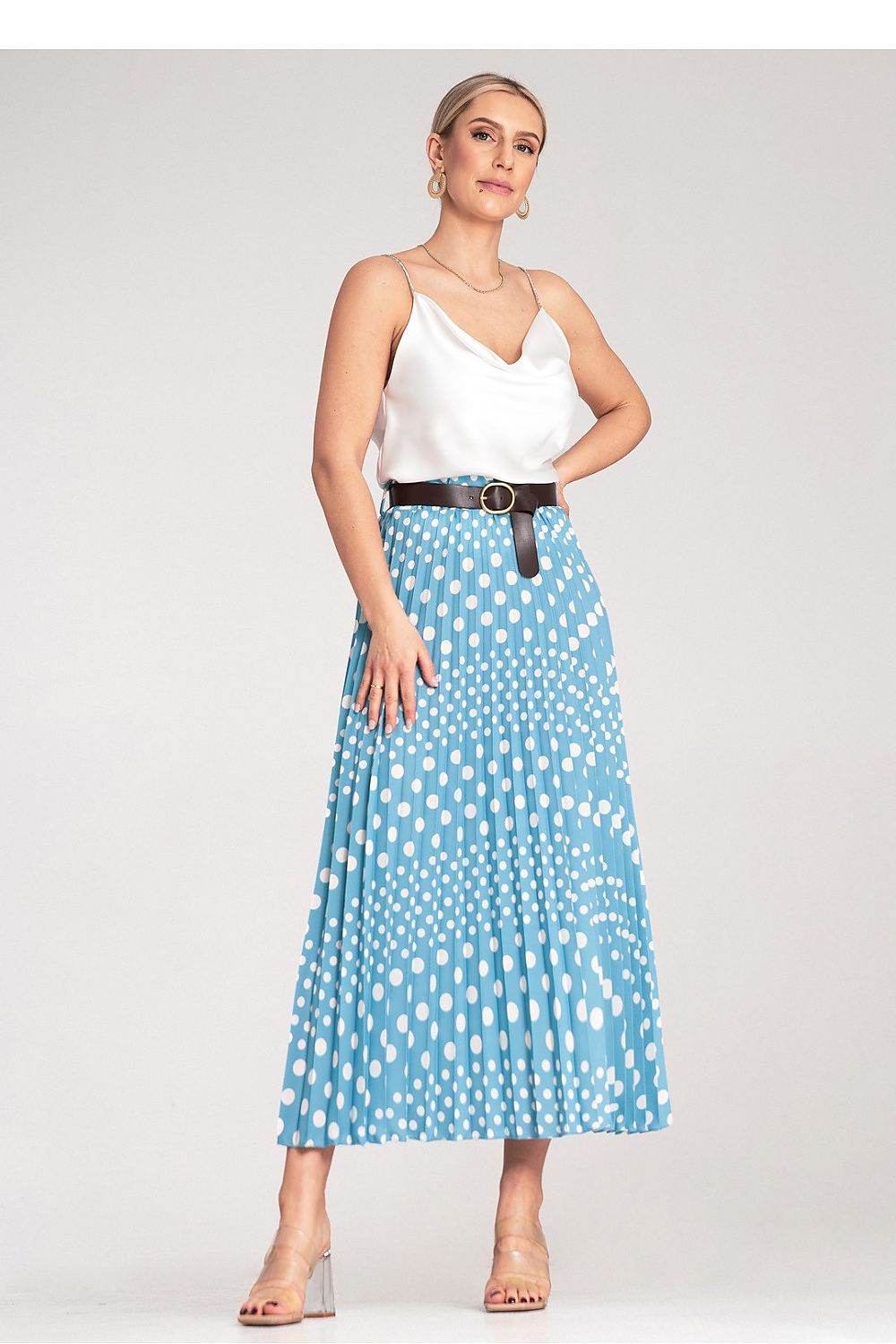 Pleated Midi Skirt with White Polka Dots - INDIEZ COUTURE