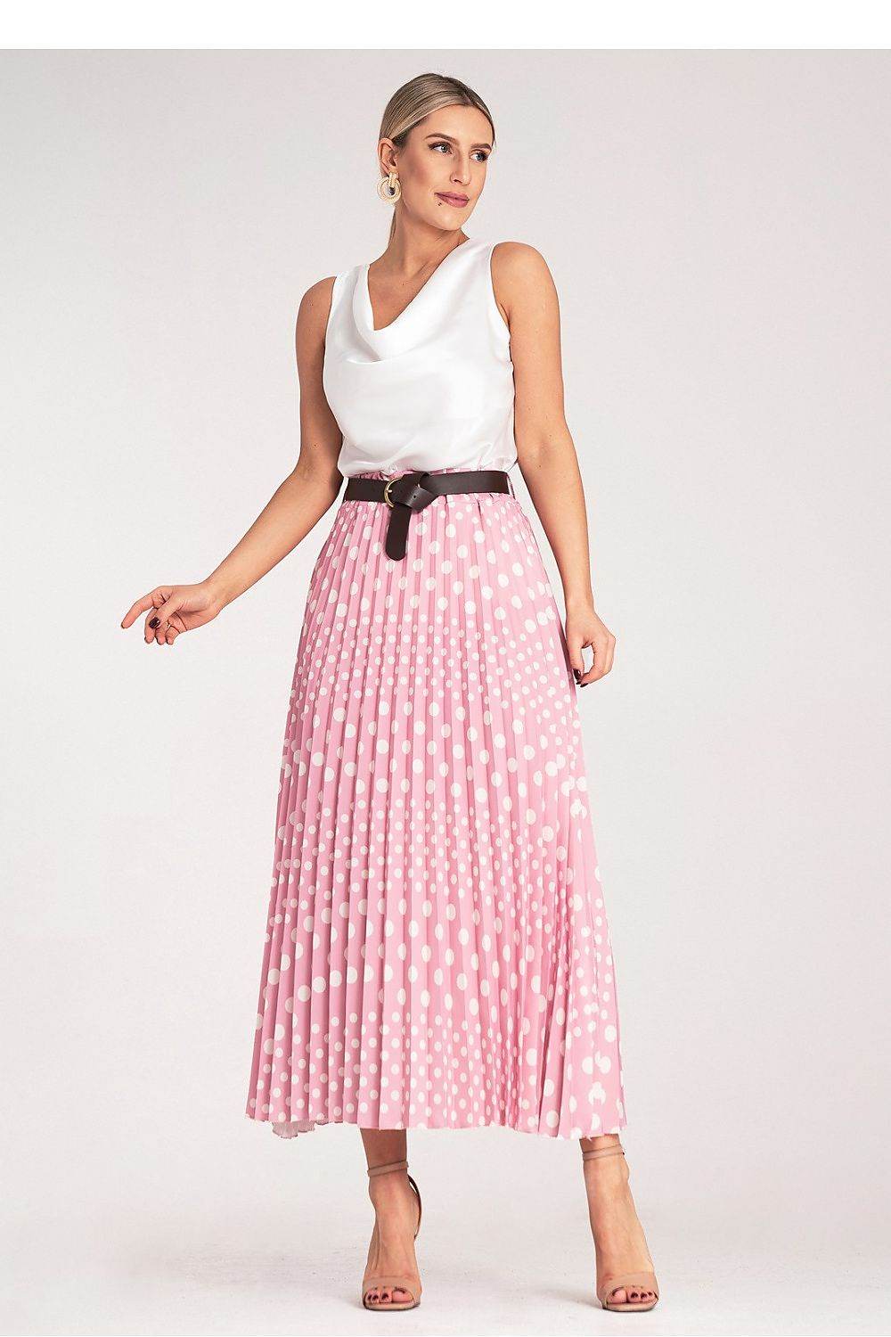 Pleated Midi Skirt with White Polka Dots - INDIEZ COUTURE