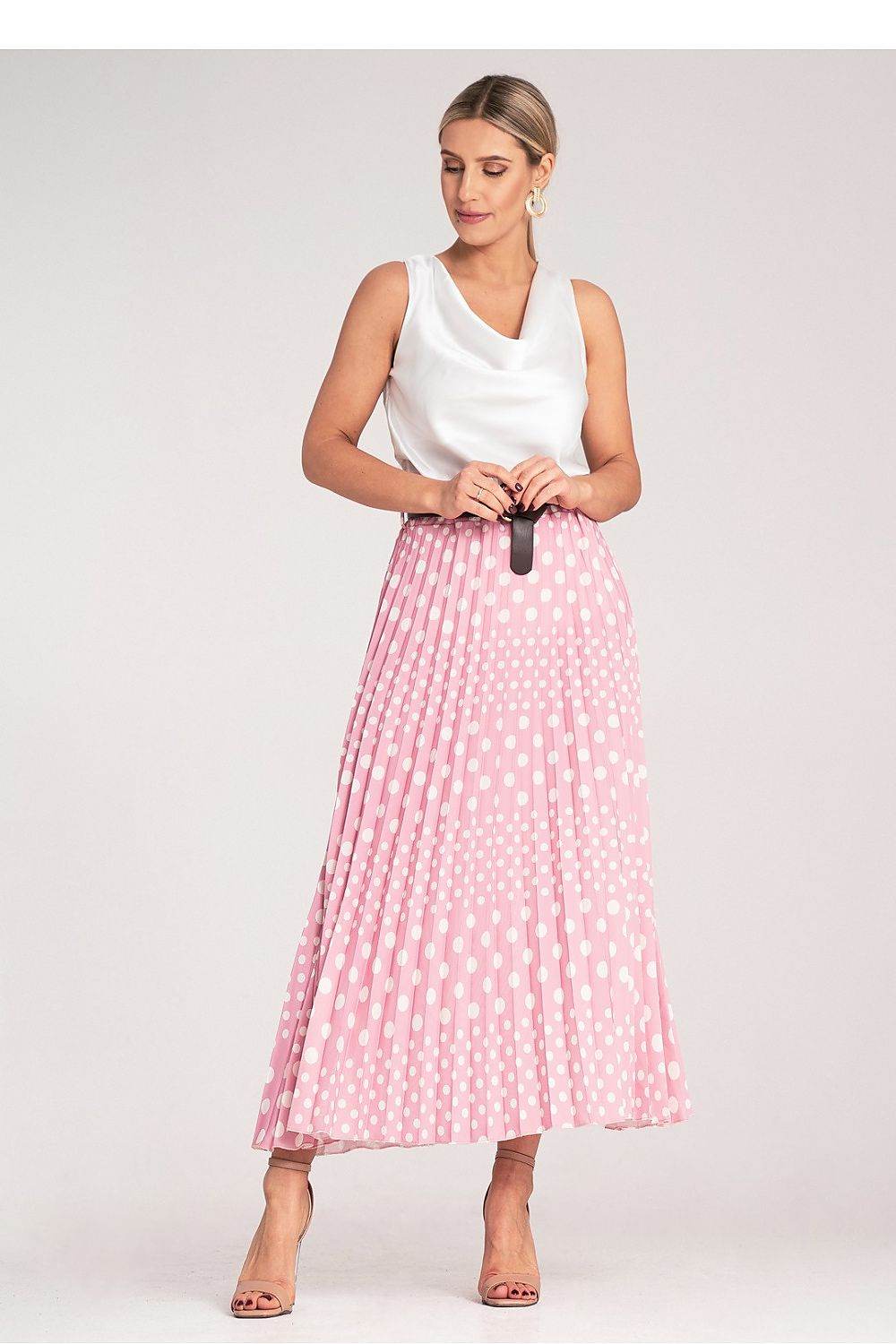 Pleated Midi Skirt with White Polka Dots - INDIEZ COUTURE