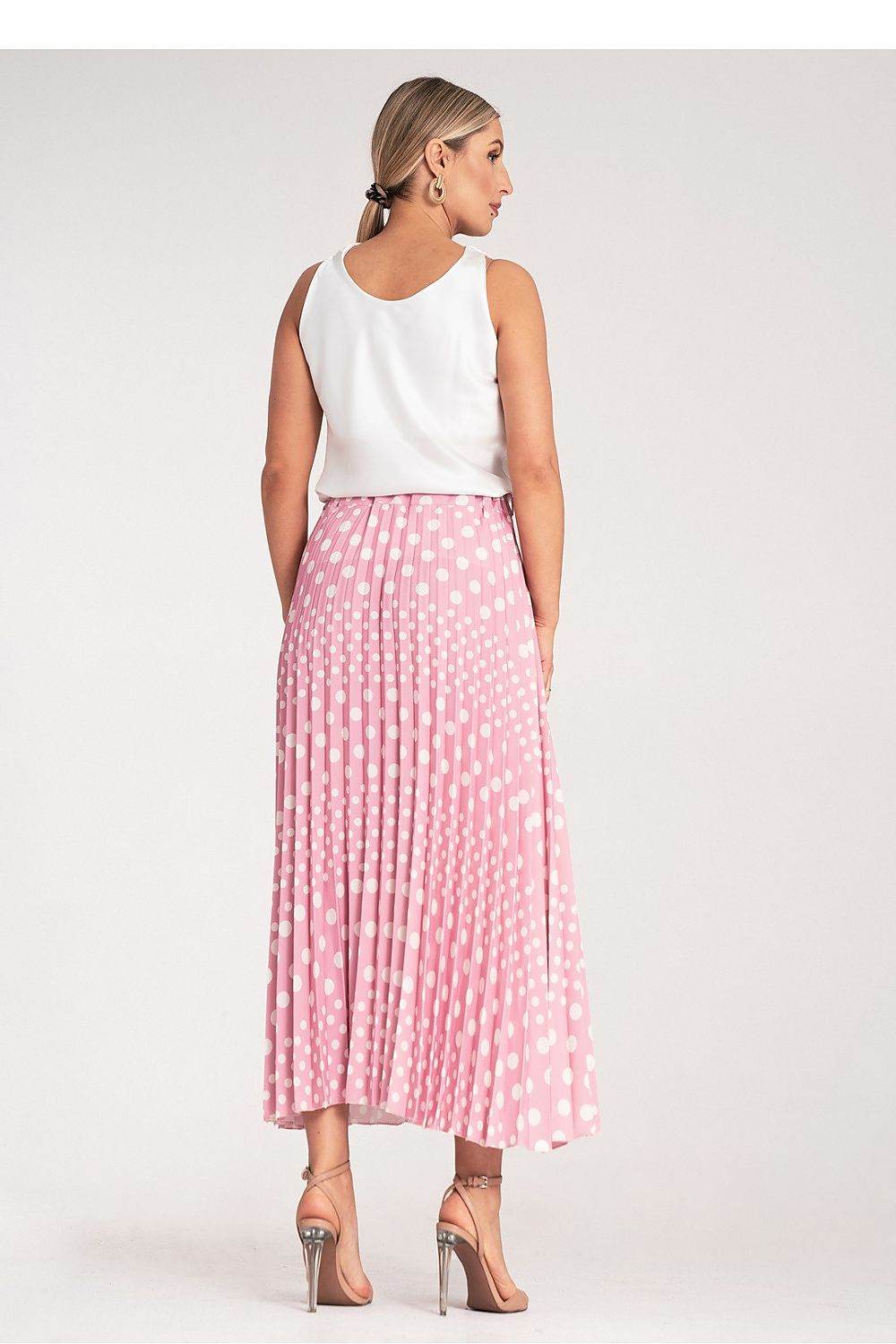 Pleated Midi Skirt with White Polka Dots - INDIEZ COUTURE