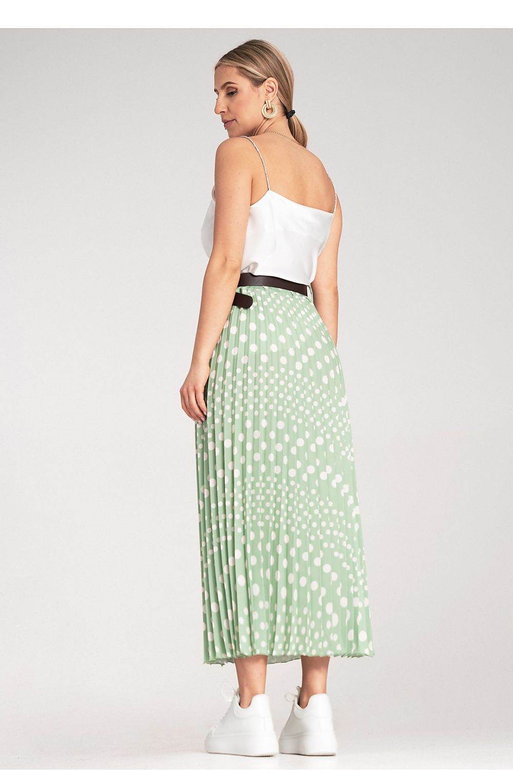Pleated Midi Skirt with White Polka Dots - INDIEZ COUTURE