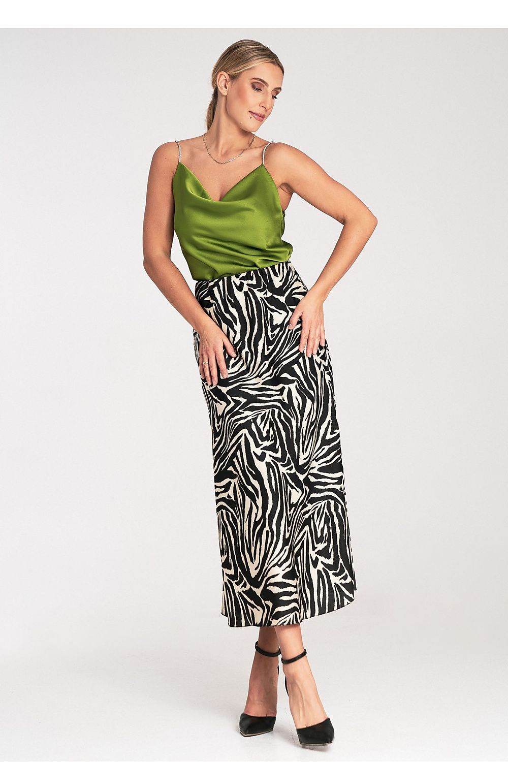 Satin Midi Skirt with Elastic Waistband - INDIEZ COUTURE