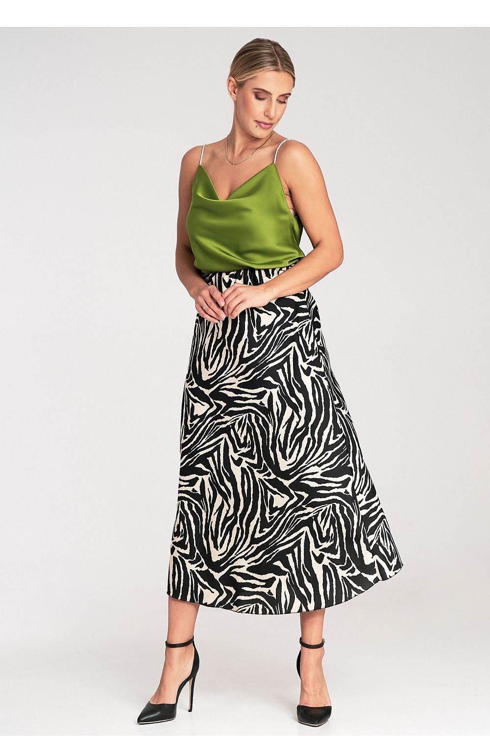 Satin Midi Skirt with Elastic Waistband - INDIEZ COUTURE
