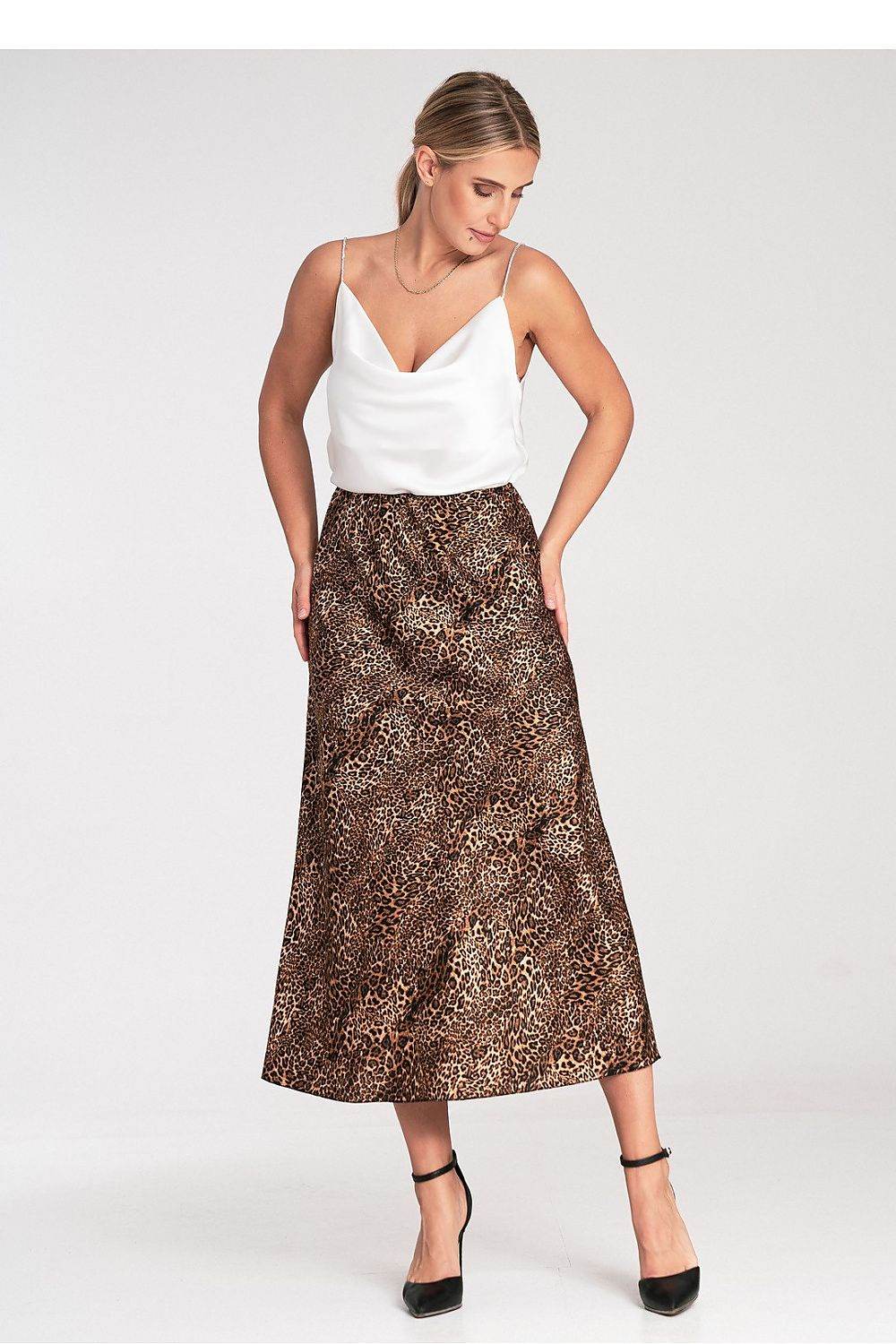 Satin Midi Skirt with Elastic Waistband - INDIEZ COUTURE