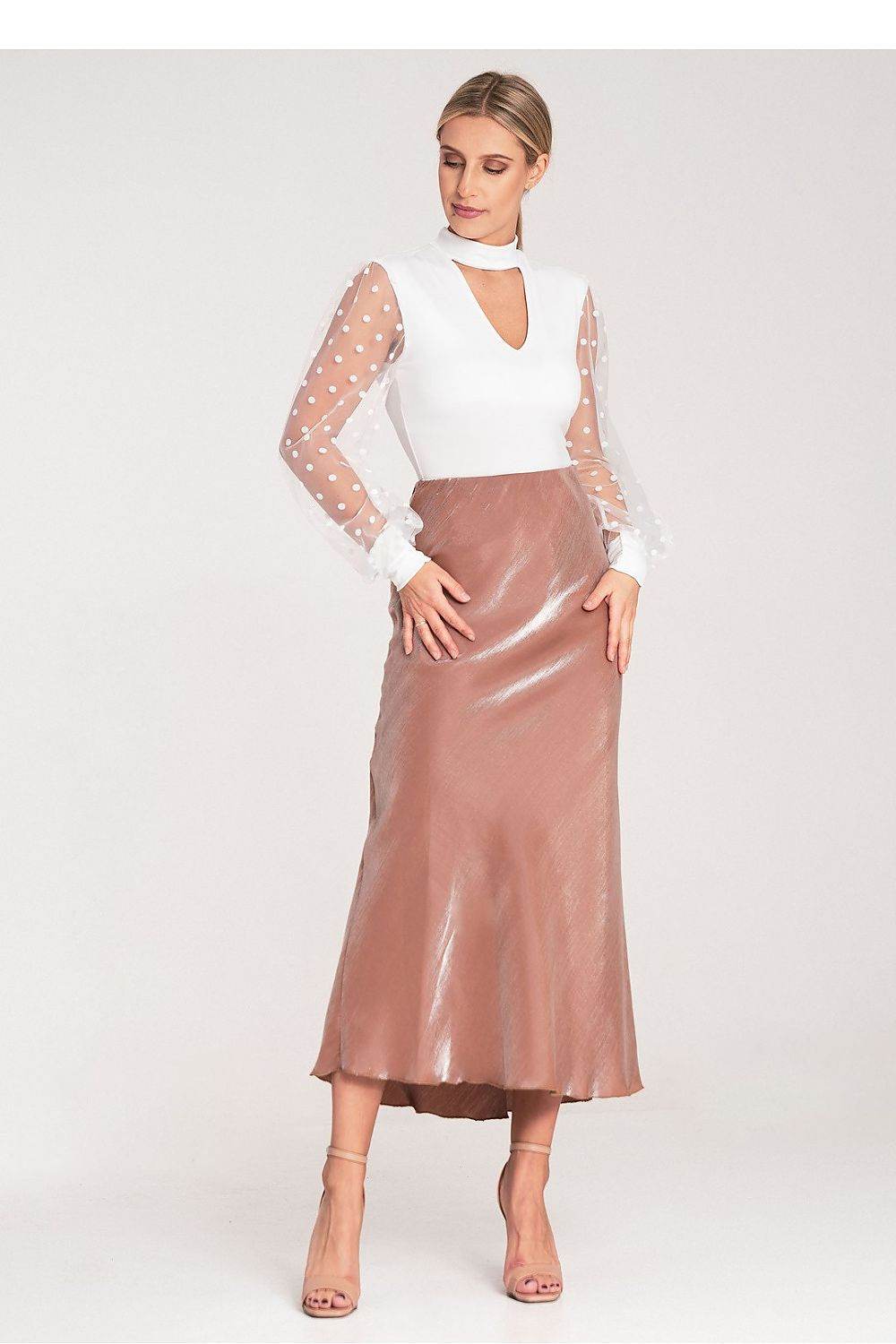 Satin Midi Skirt with Elastic Waistband - INDIEZ COUTURE