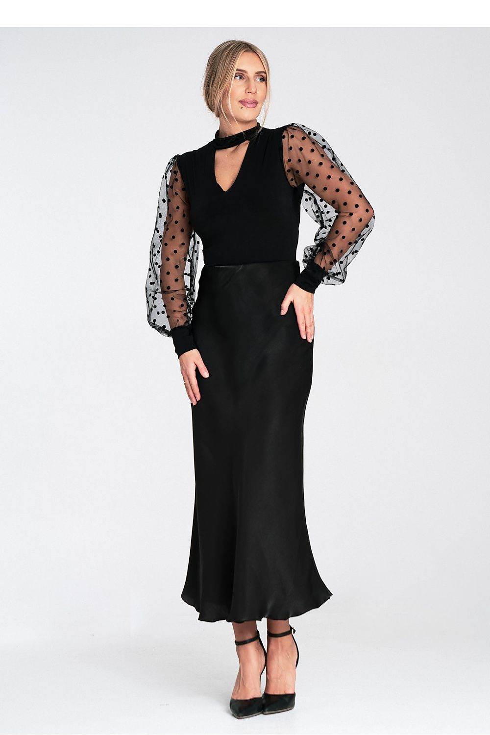 Satin Midi Skirt with Elastic Waistband - INDIEZ COUTURE