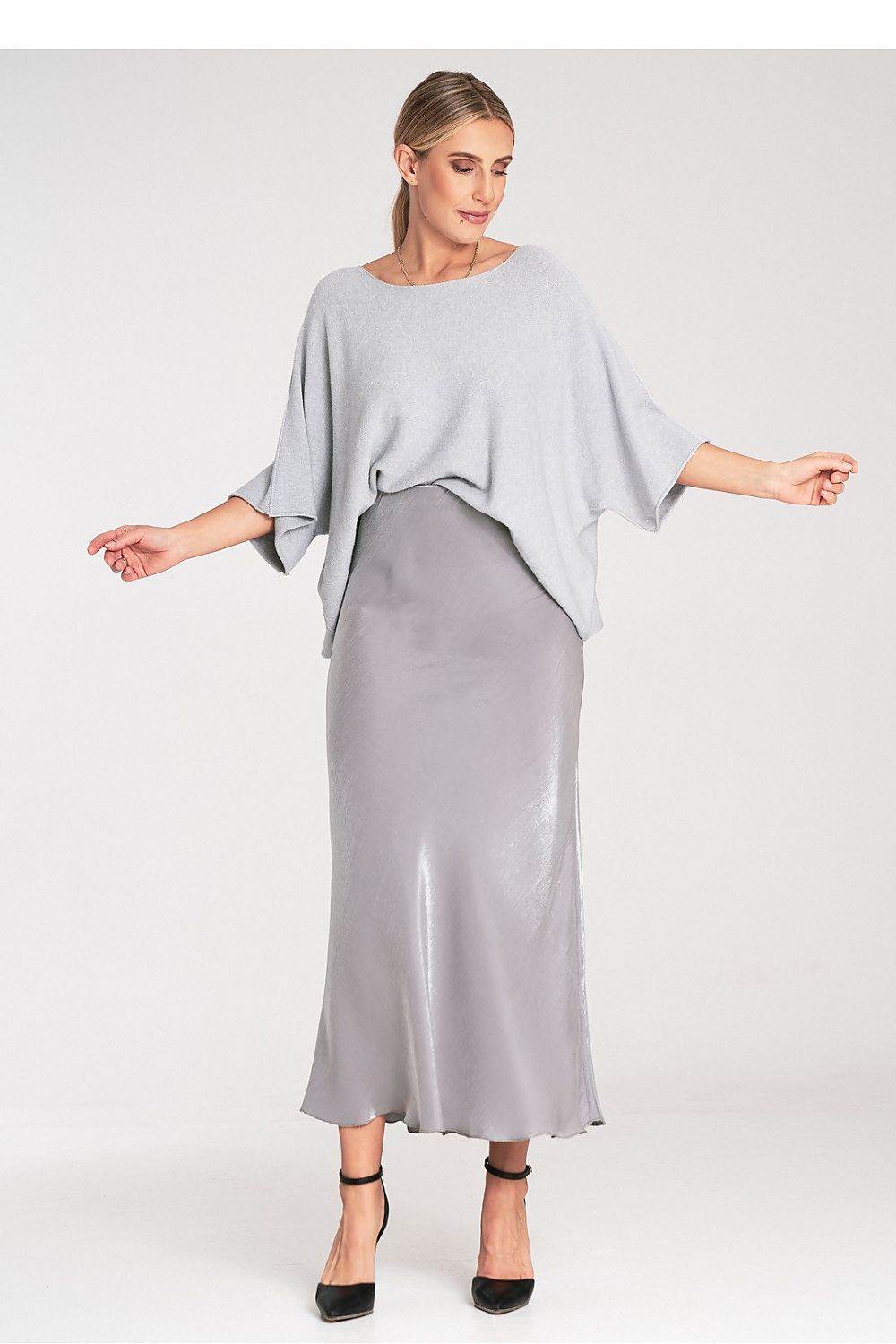 Satin Midi Skirt with Elastic Waistband - INDIEZ COUTURE