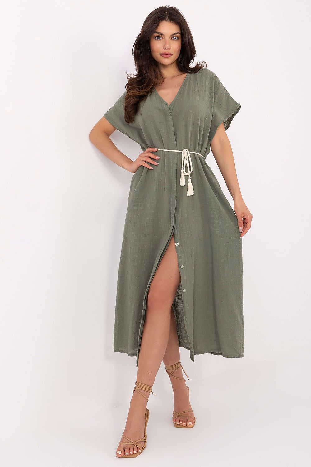 Cotton Midi Dress Breathable Summer Shirt Dress