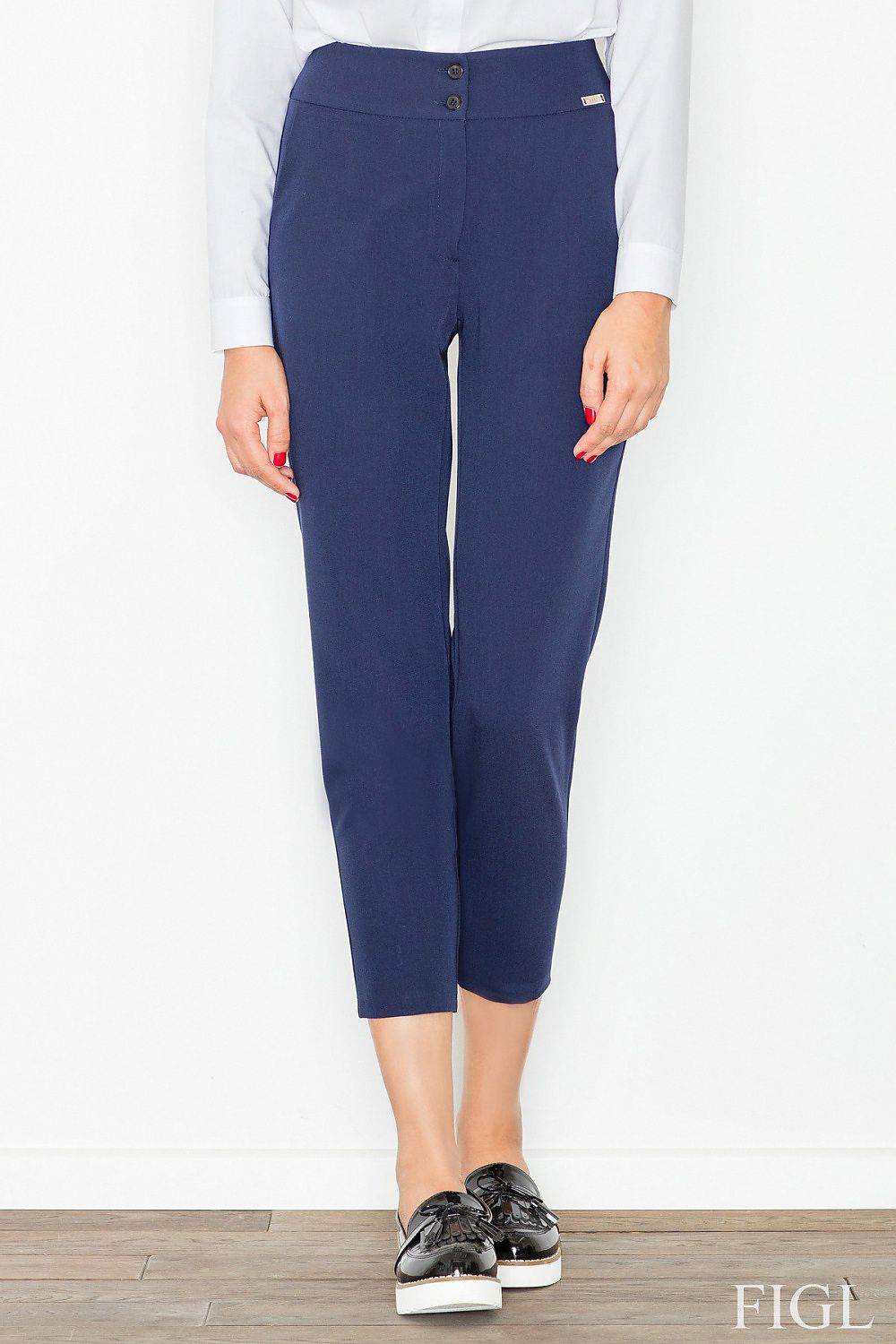 High Rise 7/8 Length Women's Trousers with Zip and Buttons - INDIEZ COUTURE