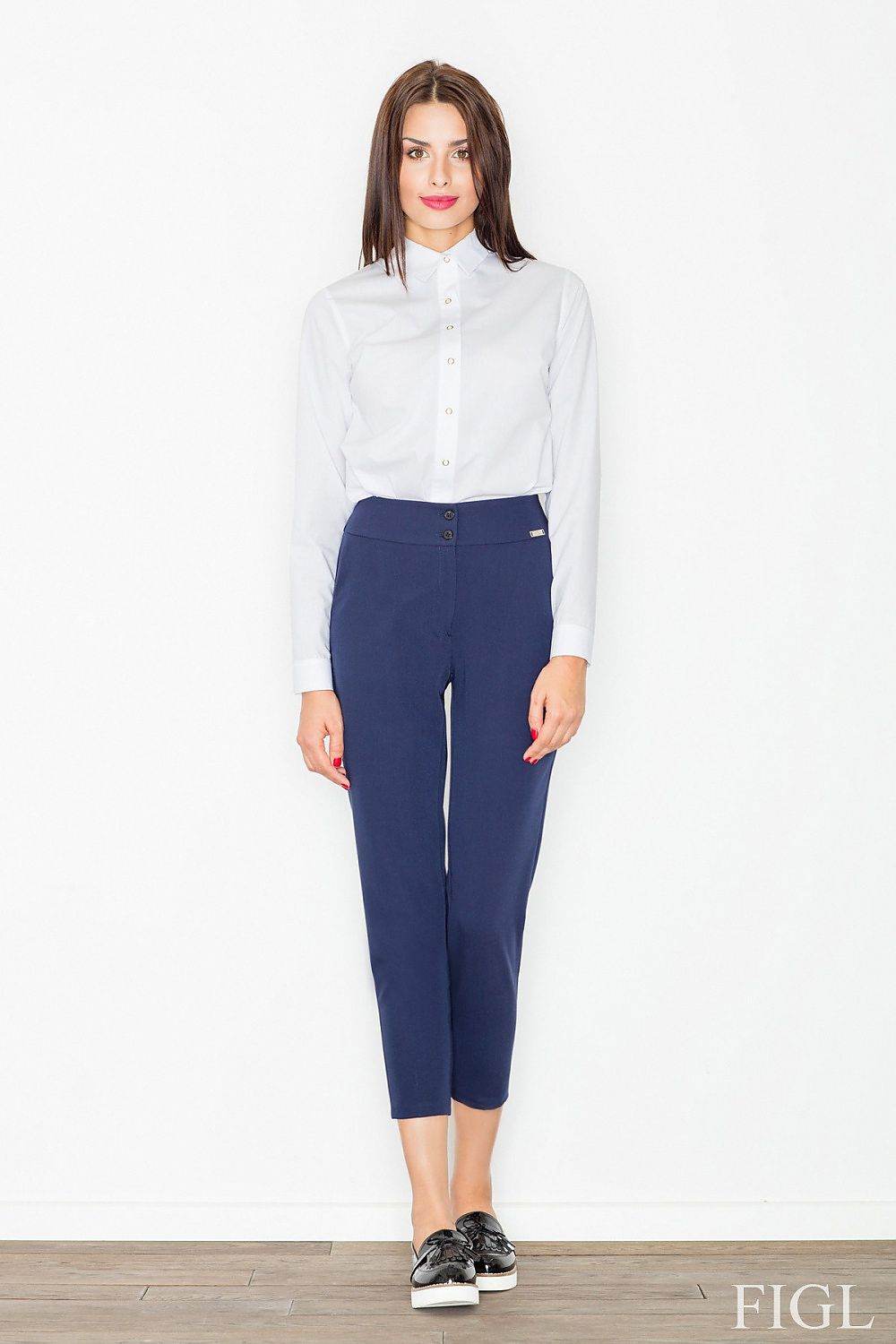 High Rise 7/8 Length Women's Trousers with Zip and Buttons - INDIEZ COUTURE