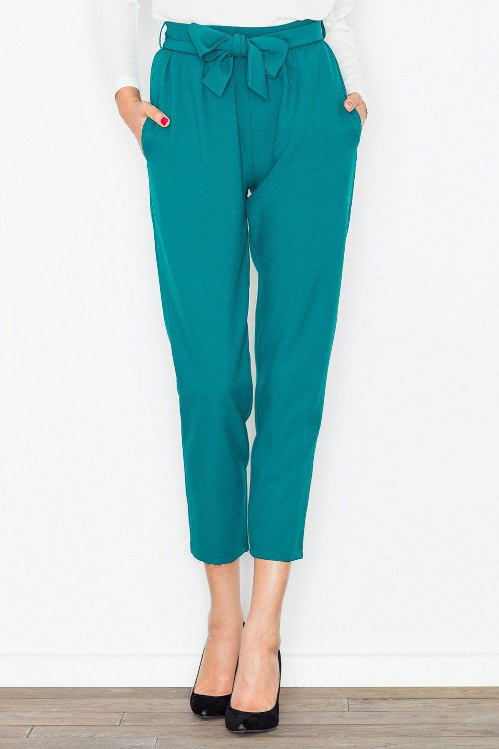 Women's Trousers with Decorative Crease and Sash Tie - INDIEZ COUTURE