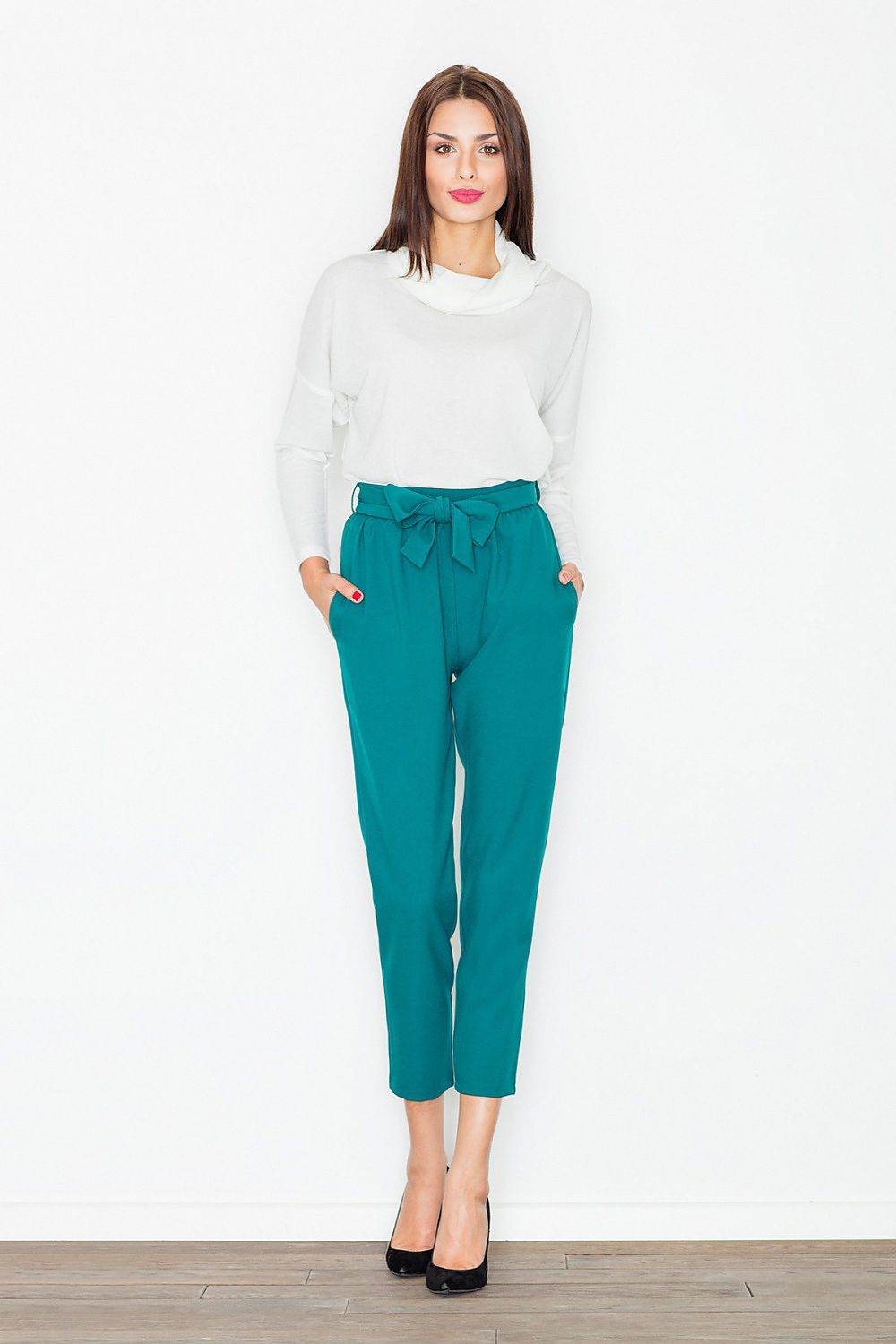 Women's Trousers with Decorative Crease and Sash Tie - INDIEZ COUTURE