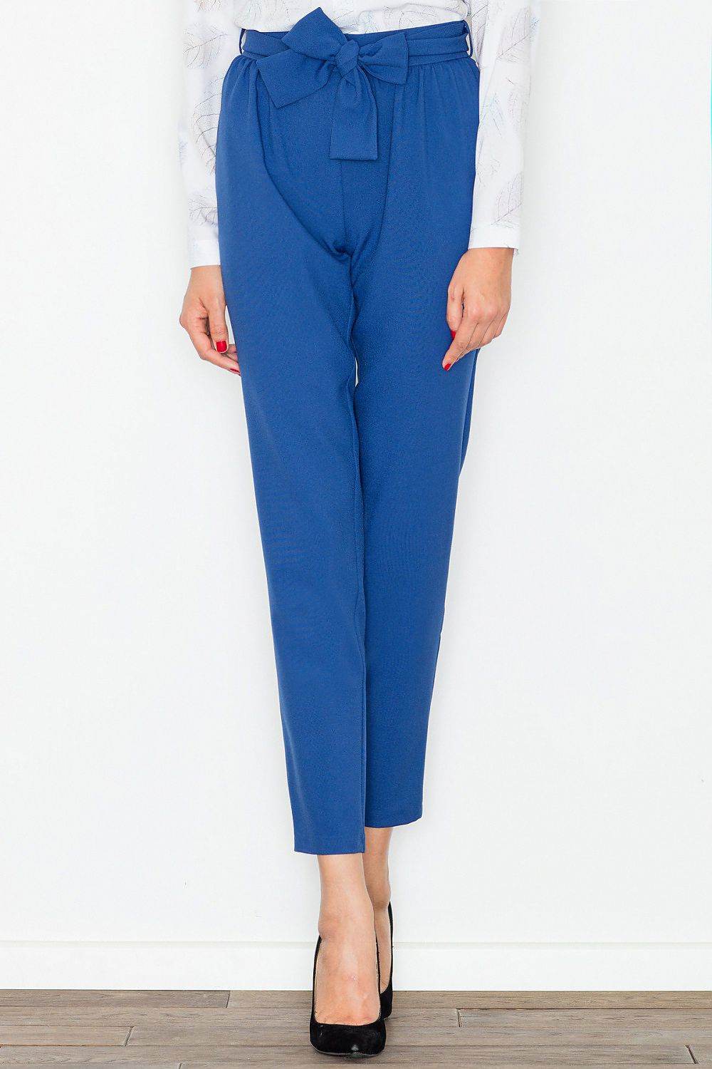 Women's Trousers with Decorative Crease and Sash Tie - INDIEZ COUTURE