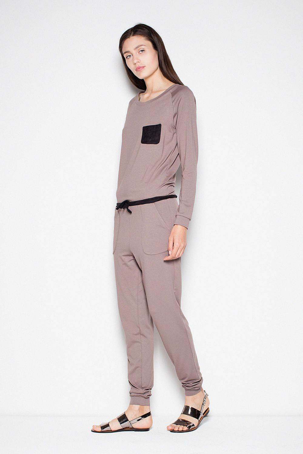 Chic Long-Sleeve Overall Jumpsuit with Contrasting Belt - INDIEZ COUTURE