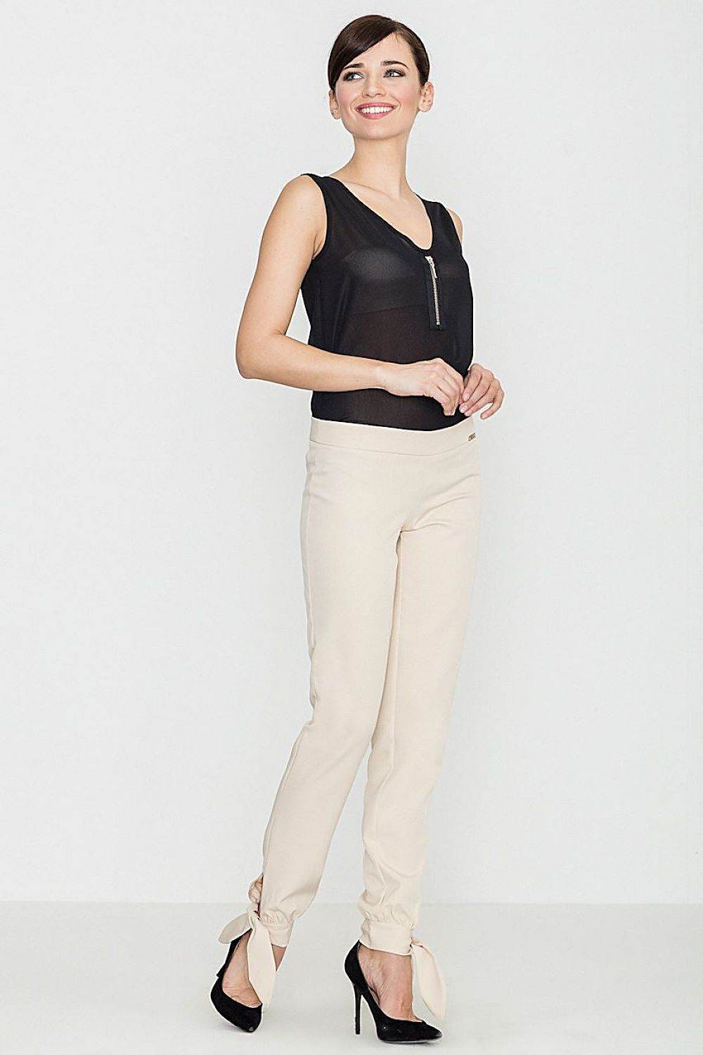 Chic Straight Leg Trousers with Decorative Bow Detail - INDIEZ COUTURE