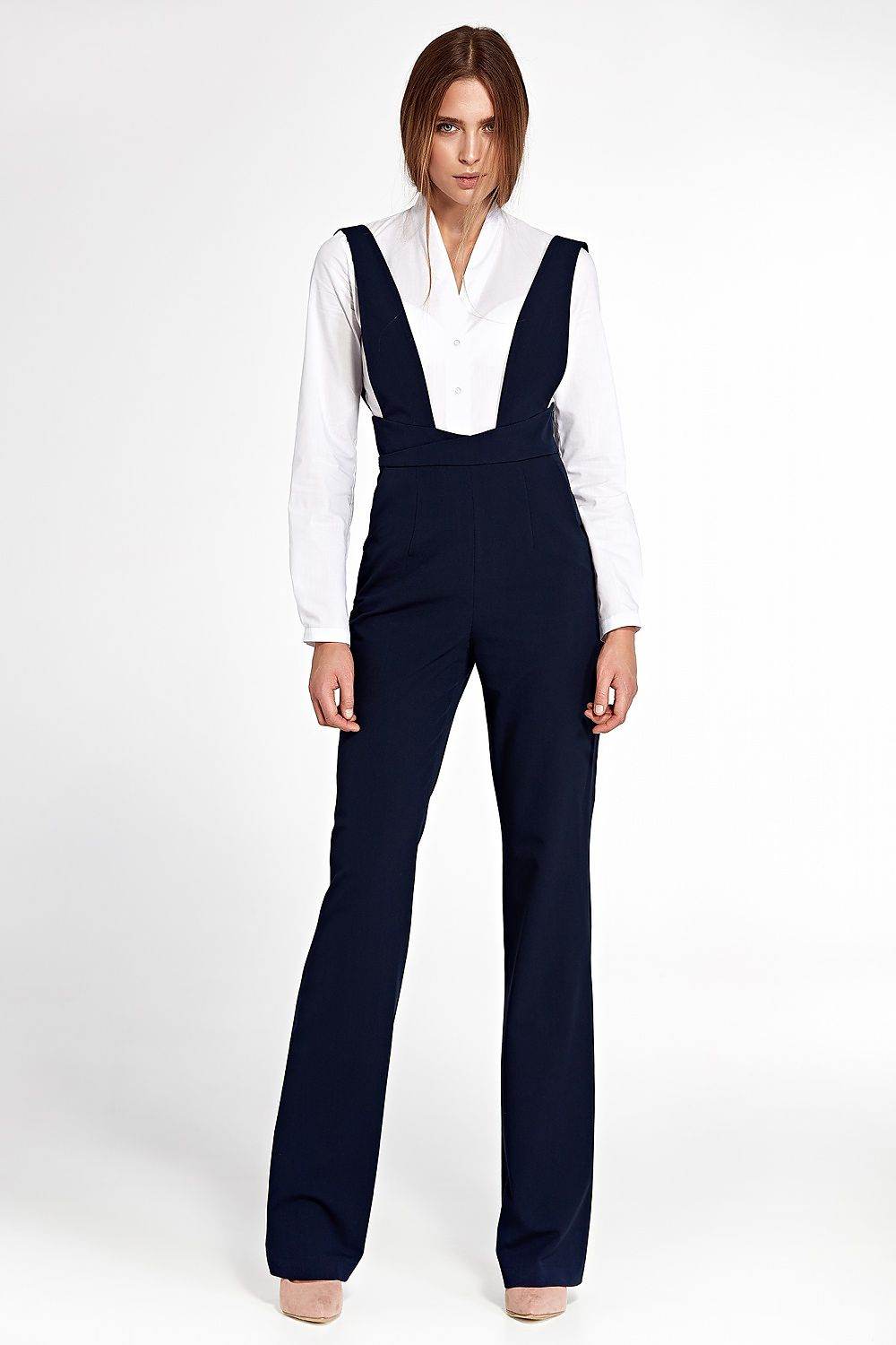 Navy Blue High Waist Jumpsuit with Wide Legs - INDIEZ COUTURE