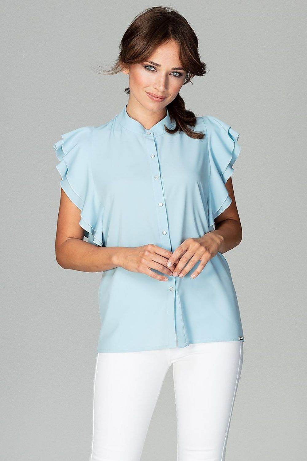 Loose Fit Frill Sleeve Shirt with Decorative Buttons - INDIEZ COUTURE