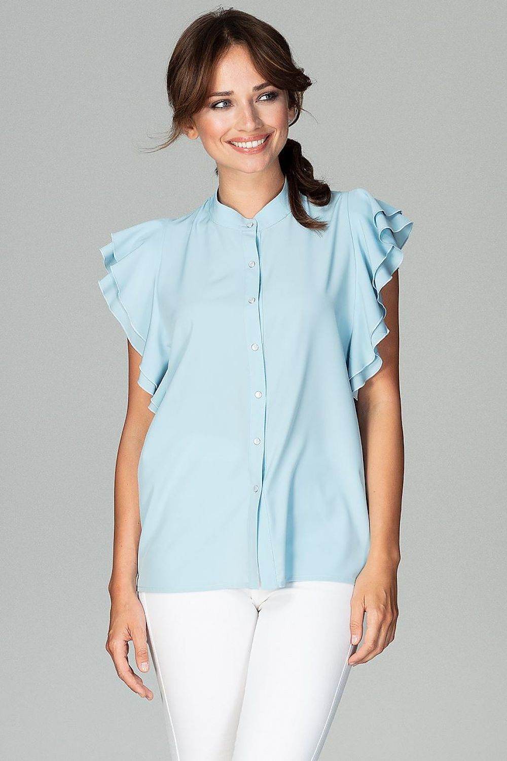 Loose Fit Frill Sleeve Shirt with Decorative Buttons - INDIEZ COUTURE