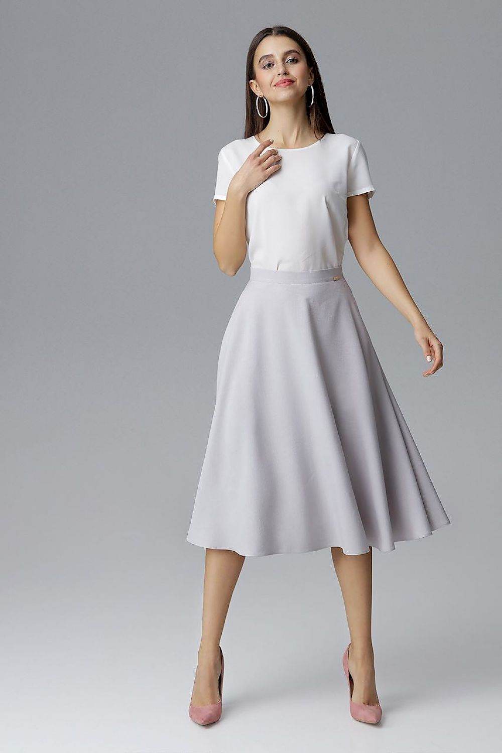 Belted Flared Skirt with Covered Zip - INDIEZ COUTURE