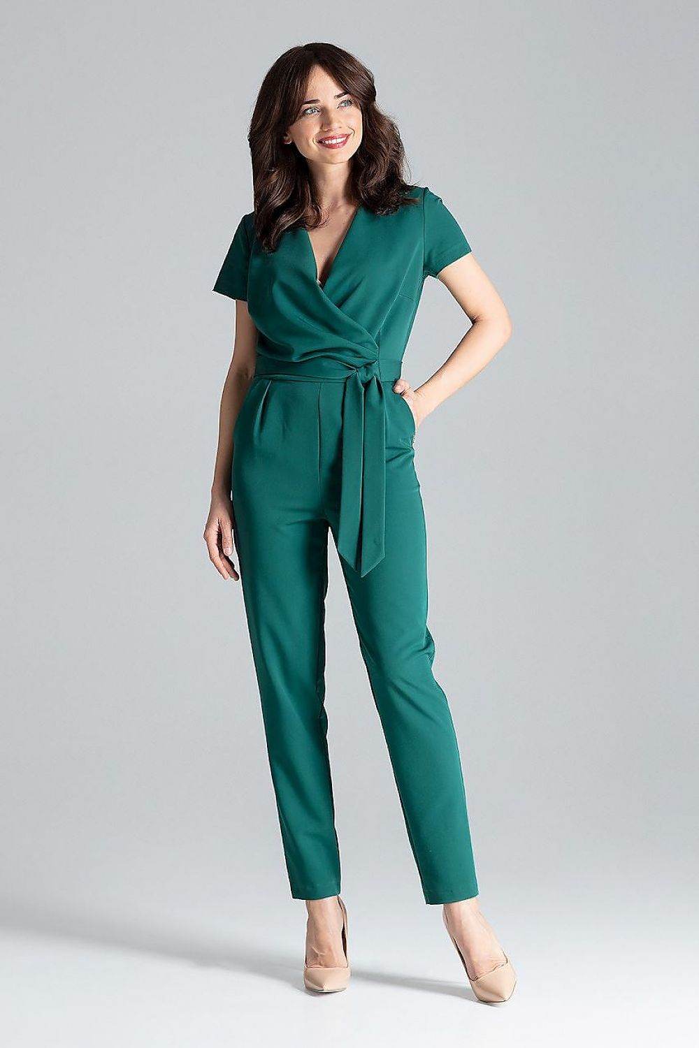 Chic Short-Sleeved Jumpsuit with Elegant Drape - INDIEZ COUTURE